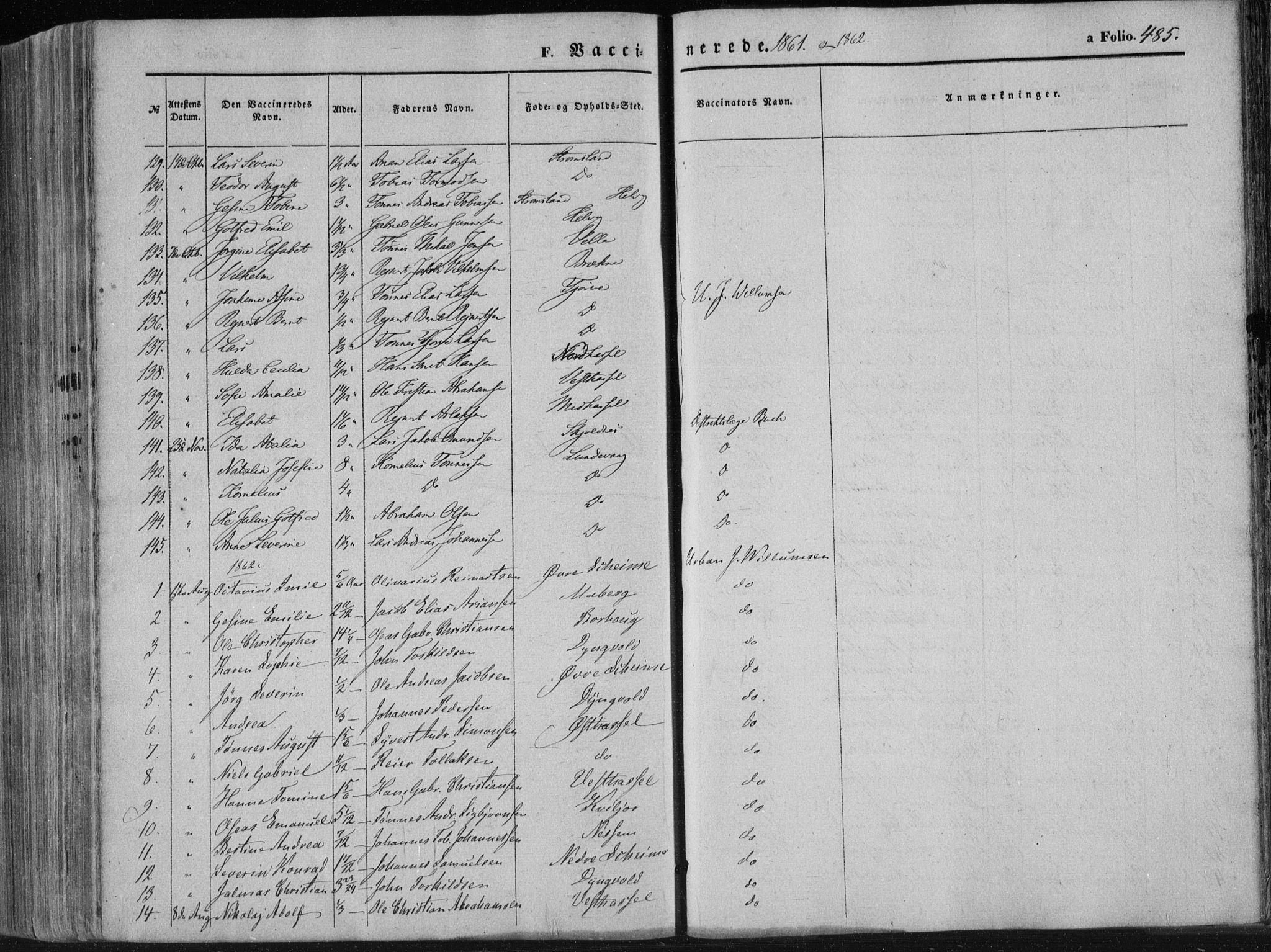 Lista sokneprestkontor, AV/SAK-1111-0027/F/Fa/L0011: Parish register (official) no. A 11, 1861-1878, p. 485