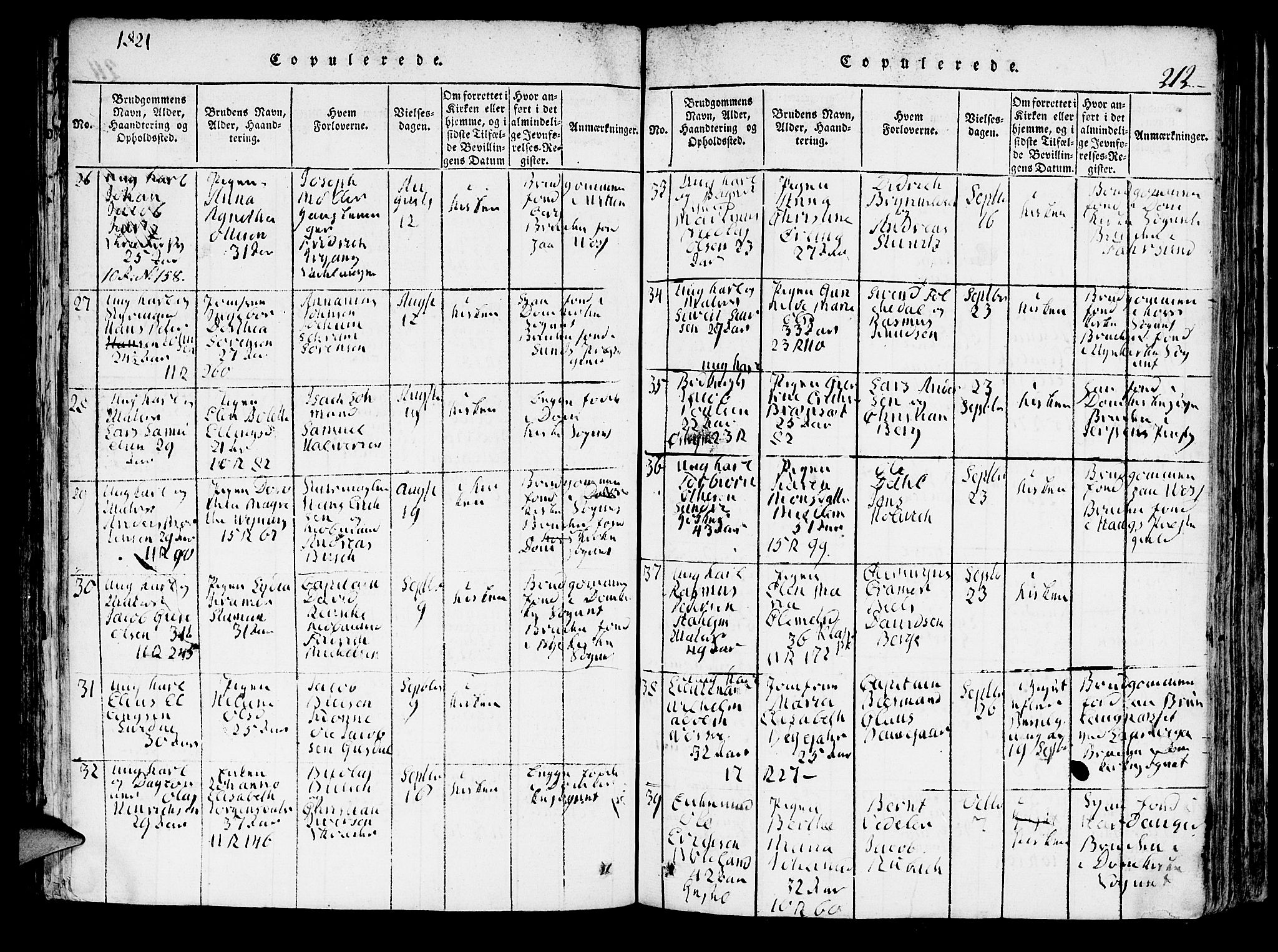 Domkirken sokneprestembete, AV/SAB-A-74801/H/Hab/L0001: Parish register (copy) no. A 1, 1816-1821, p. 212