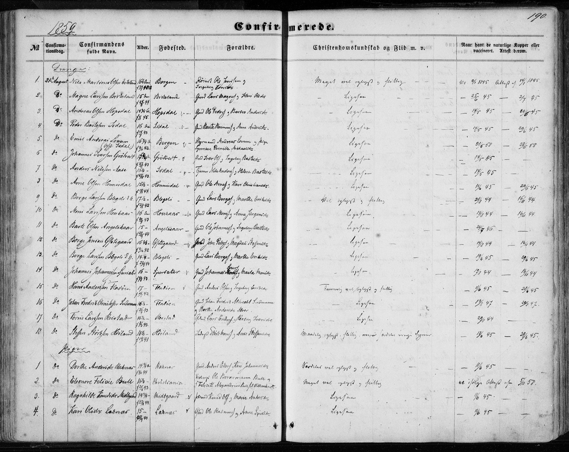Hamre sokneprestembete, SAB/A-75501/H/Ha/Haa/Haaa/L0014: Parish register (official) no. A 14, 1858-1872, p. 190