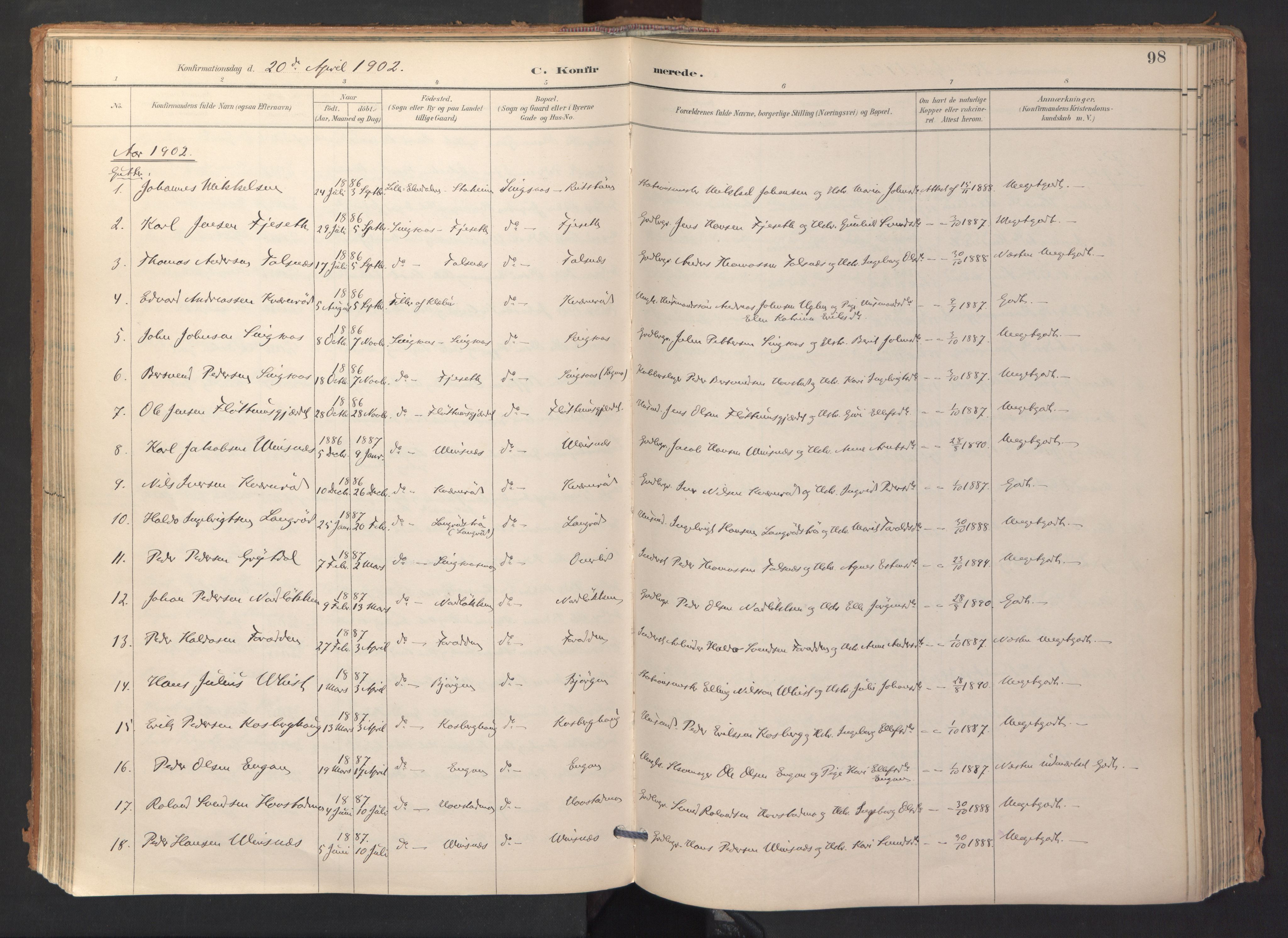 Ministerialprotokoller, klokkerbøker og fødselsregistre - Sør-Trøndelag, SAT/A-1456/688/L1025: Parish register (official) no. 688A02, 1891-1909, p. 98