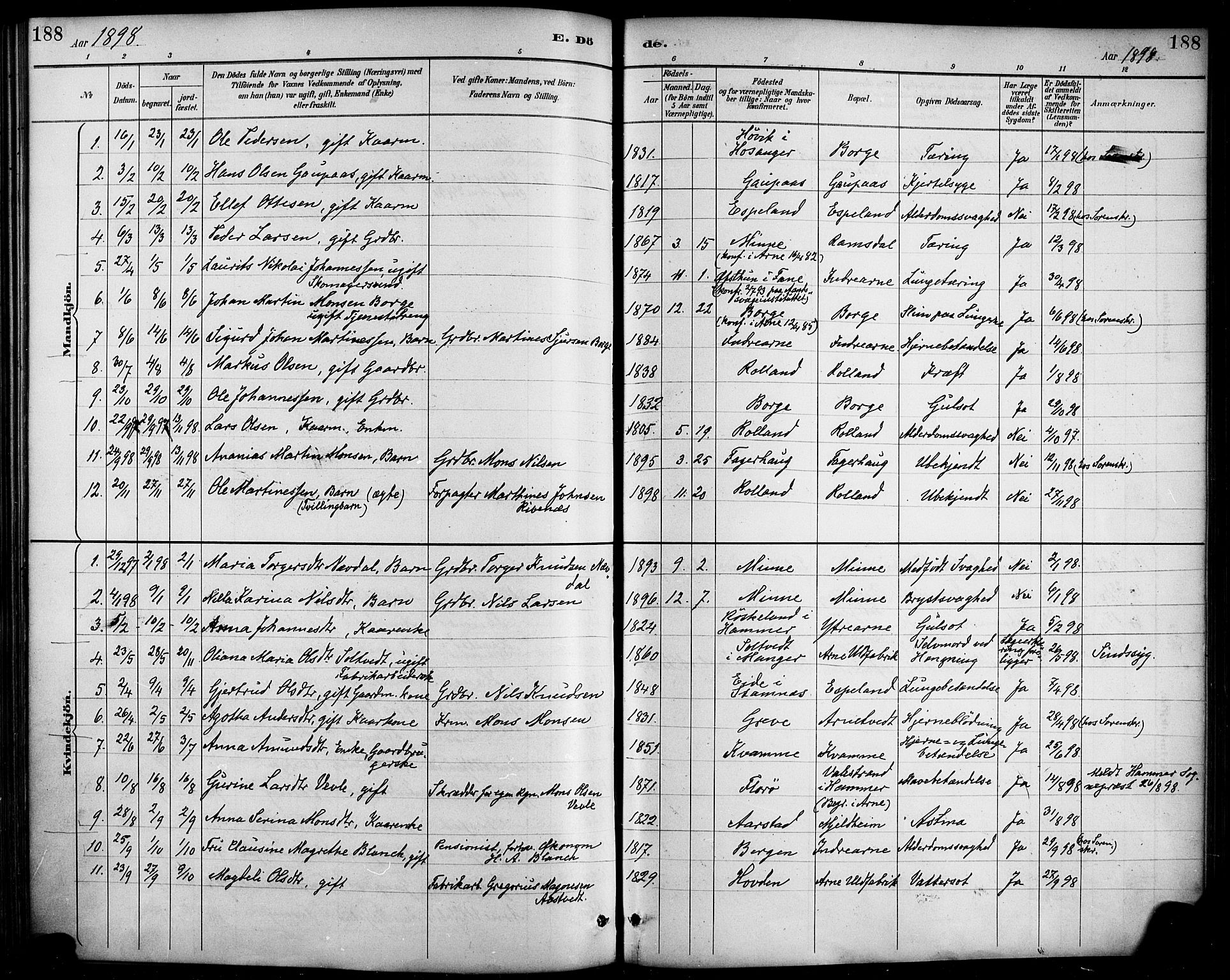 Haus sokneprestembete, AV/SAB-A-75601/H/Haa/Haad/L0001: Parish register (official) no. D 1, 1887-1898, p. 188