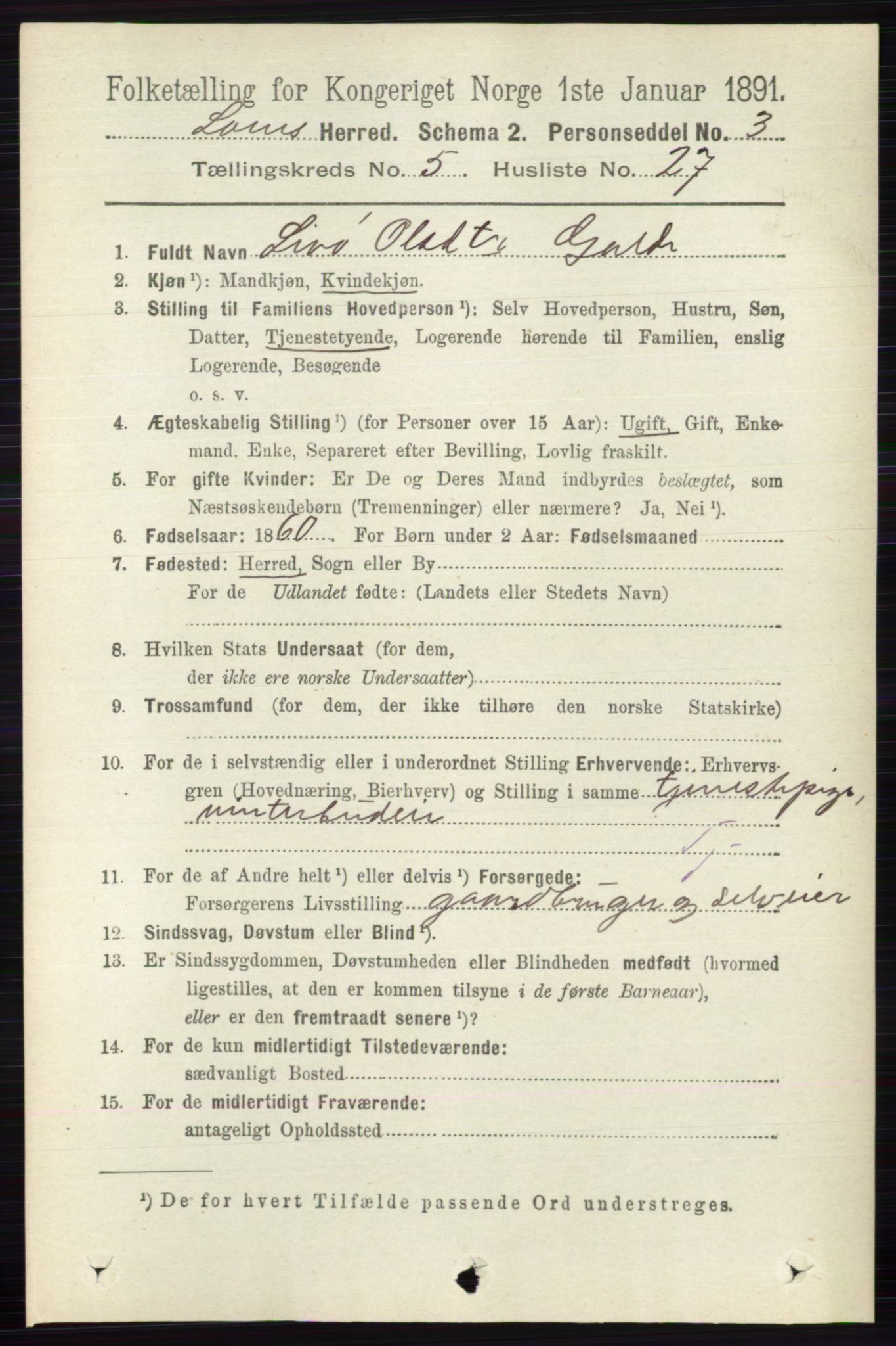 RA, 1891 census for 0514 Lom, 1891, p. 2010