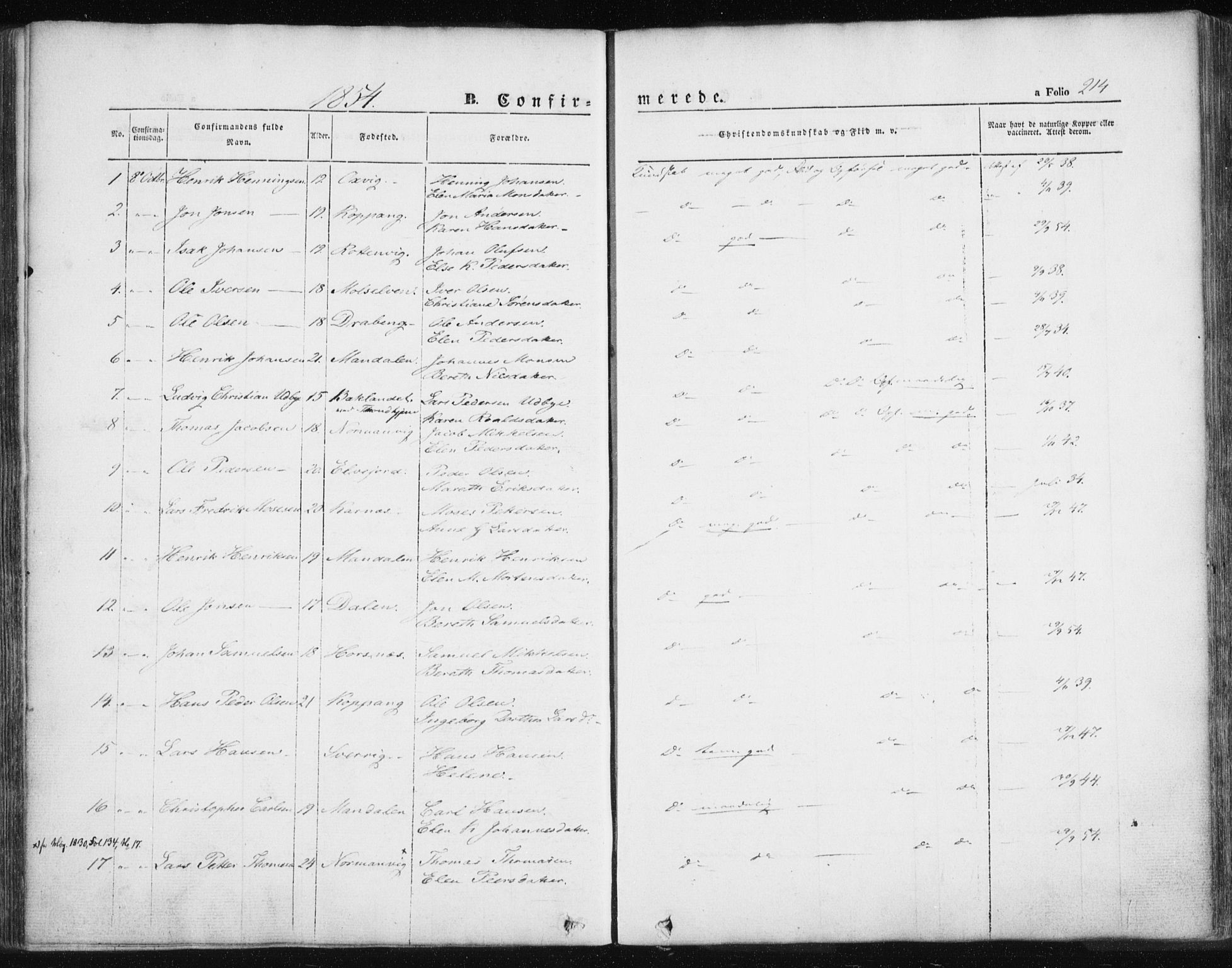Lyngen sokneprestembete, SATØ/S-1289/H/He/Hea/L0004kirke: Parish register (official) no. 4, 1839-1858, p. 214