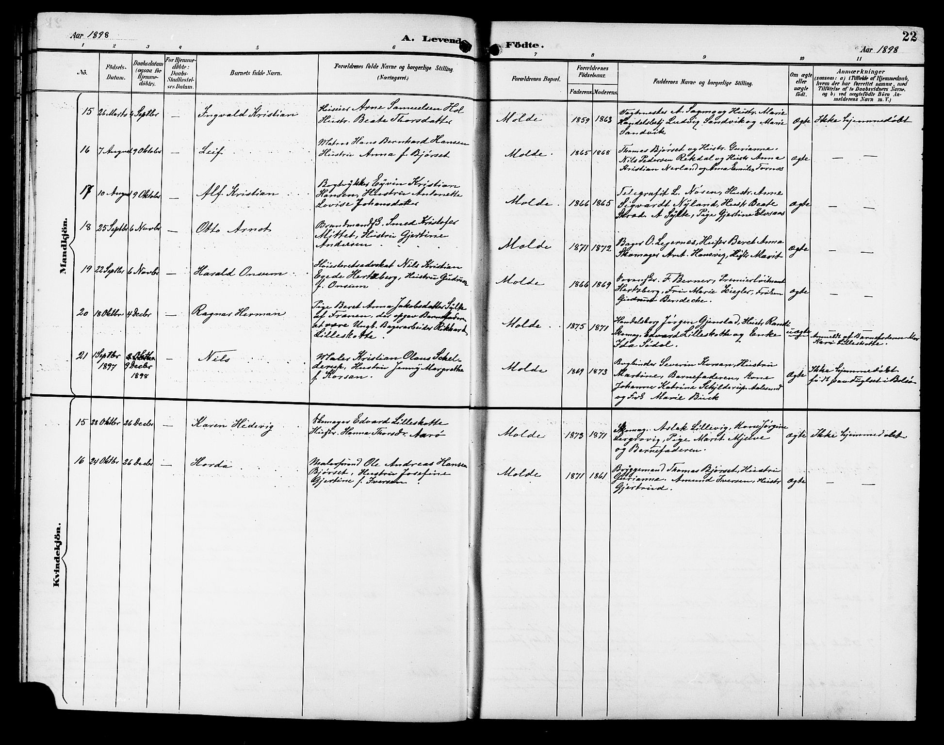 Ministerialprotokoller, klokkerbøker og fødselsregistre - Møre og Romsdal, AV/SAT-A-1454/558/L0702: Parish register (copy) no. 558C03, 1894-1915, p. 22