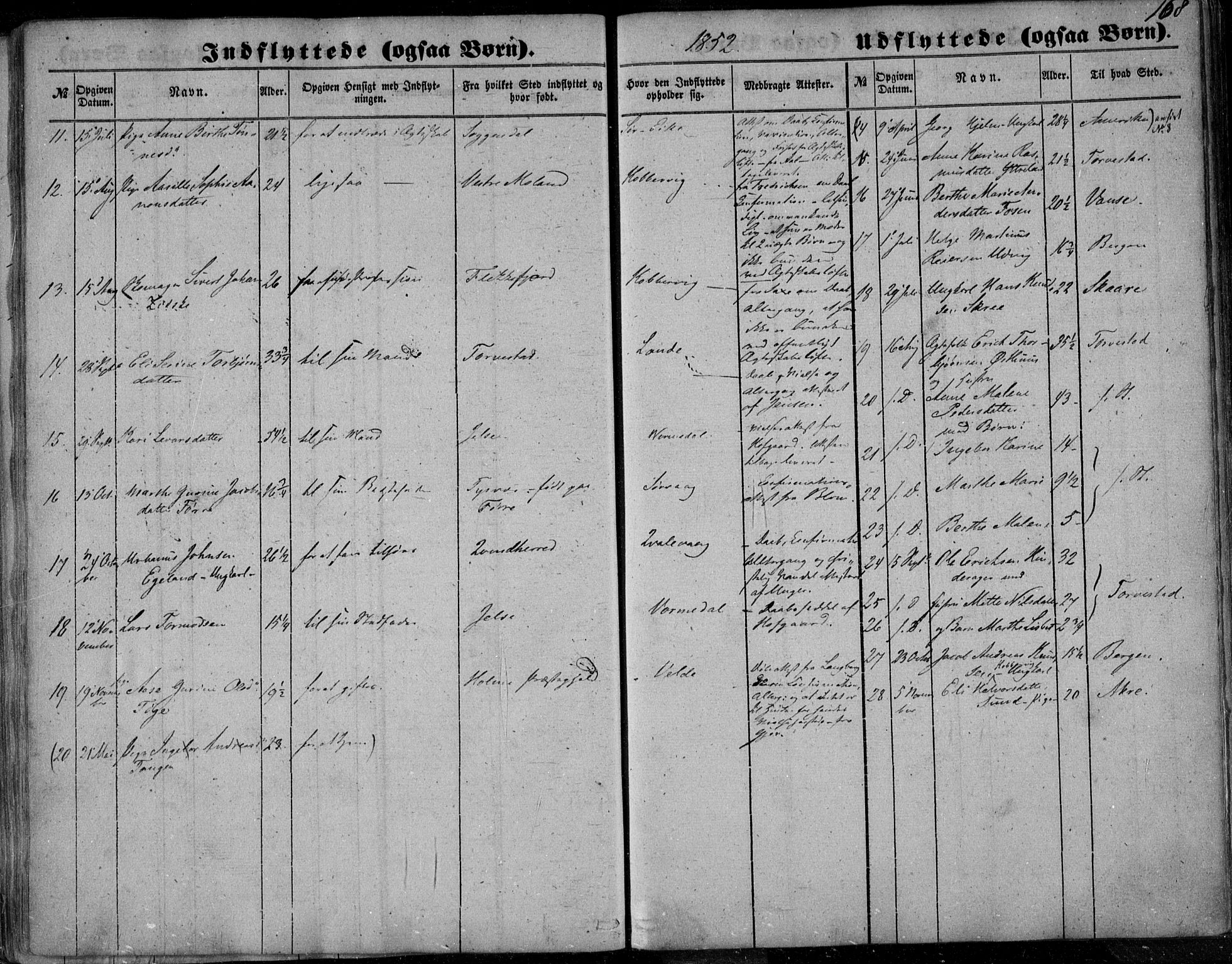 Avaldsnes sokneprestkontor, SAST/A -101851/H/Ha/Haa/L0008: Parish register (official) no. A 8, 1847-1857, p. 168