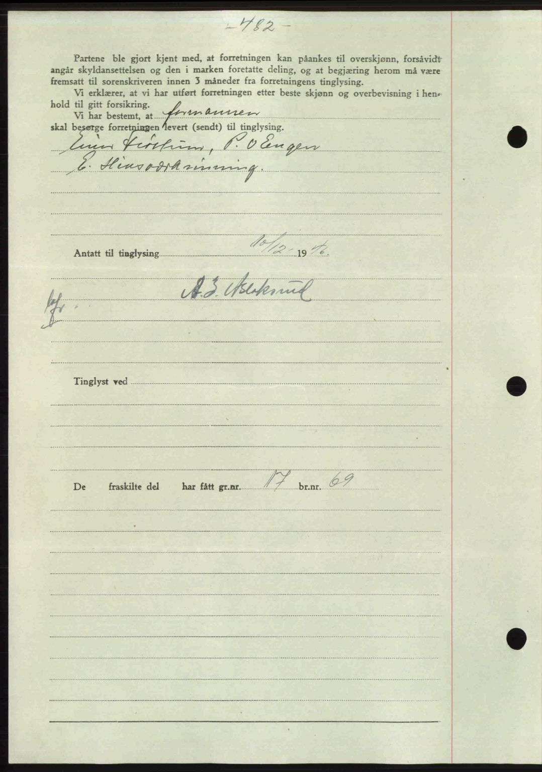 Gauldal sorenskriveri, SAT/A-0014/1/2/2C: Mortgage book no. A2, 1946-1946, Diary no: : 1219/1946