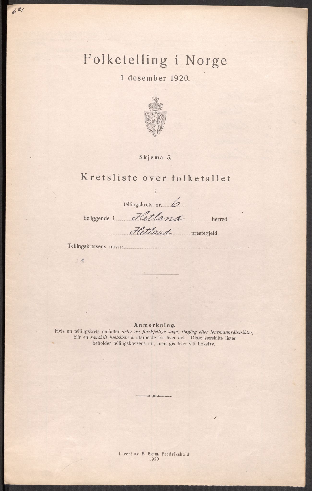 SAST, 1920 census for Hetland, 1920, p. 108