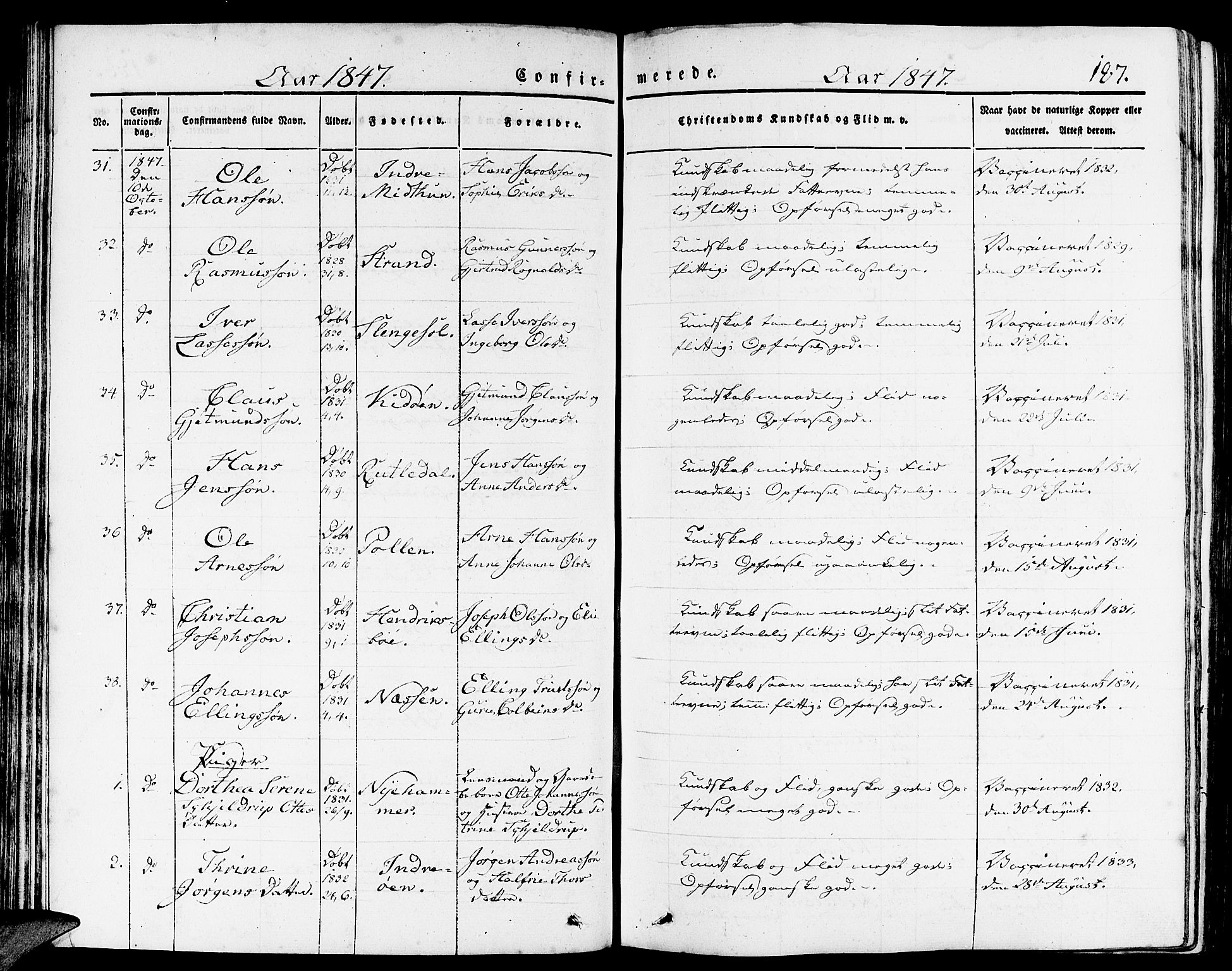 Gulen sokneprestembete, AV/SAB-A-80201/H/Haa/Haaa/L0020: Parish register (official) no. A 20, 1837-1847, p. 187