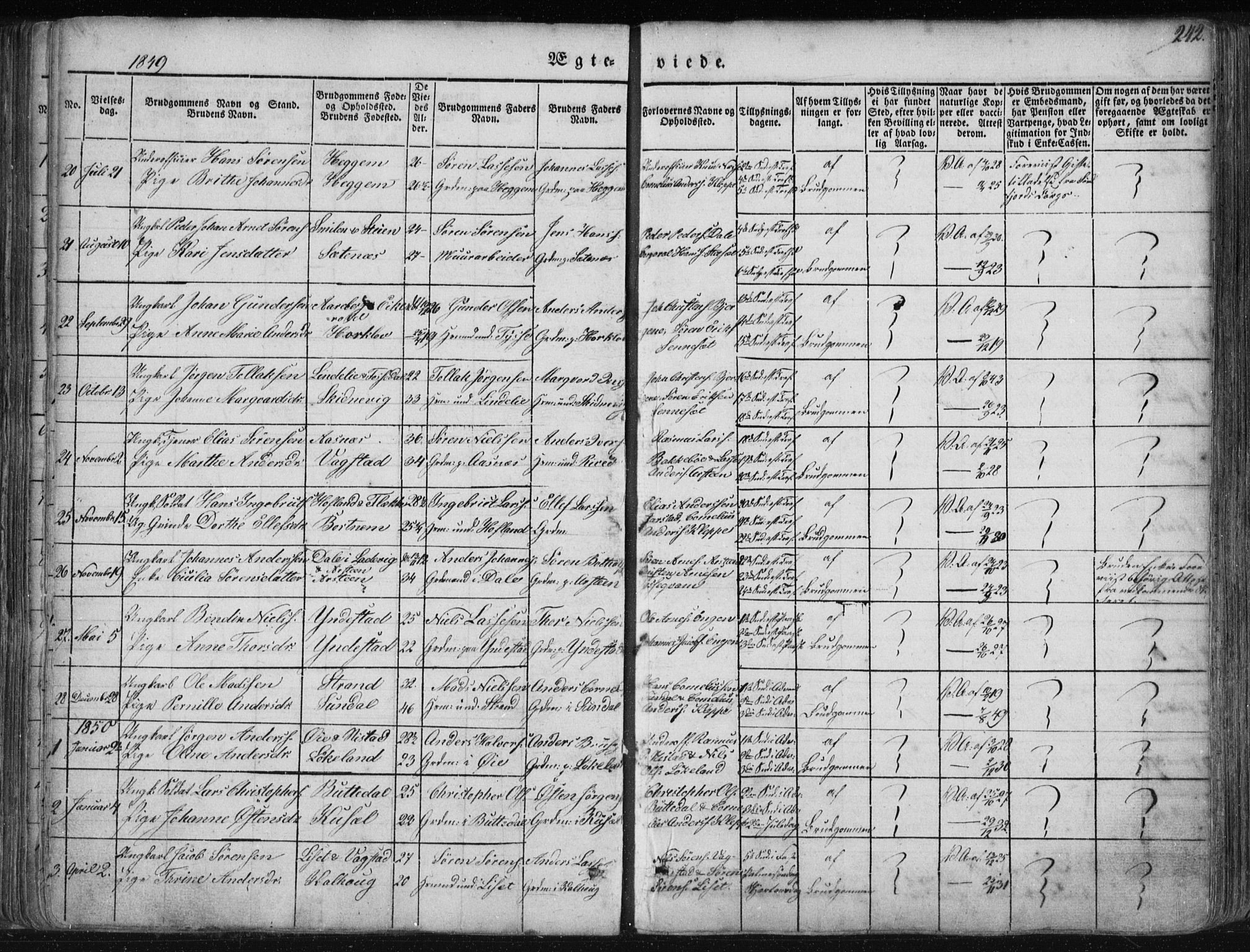 Fjaler sokneprestembete, AV/SAB-A-79801/H/Haa/Haaa/L0006: Parish register (official) no. A 6, 1835-1884, p. 242