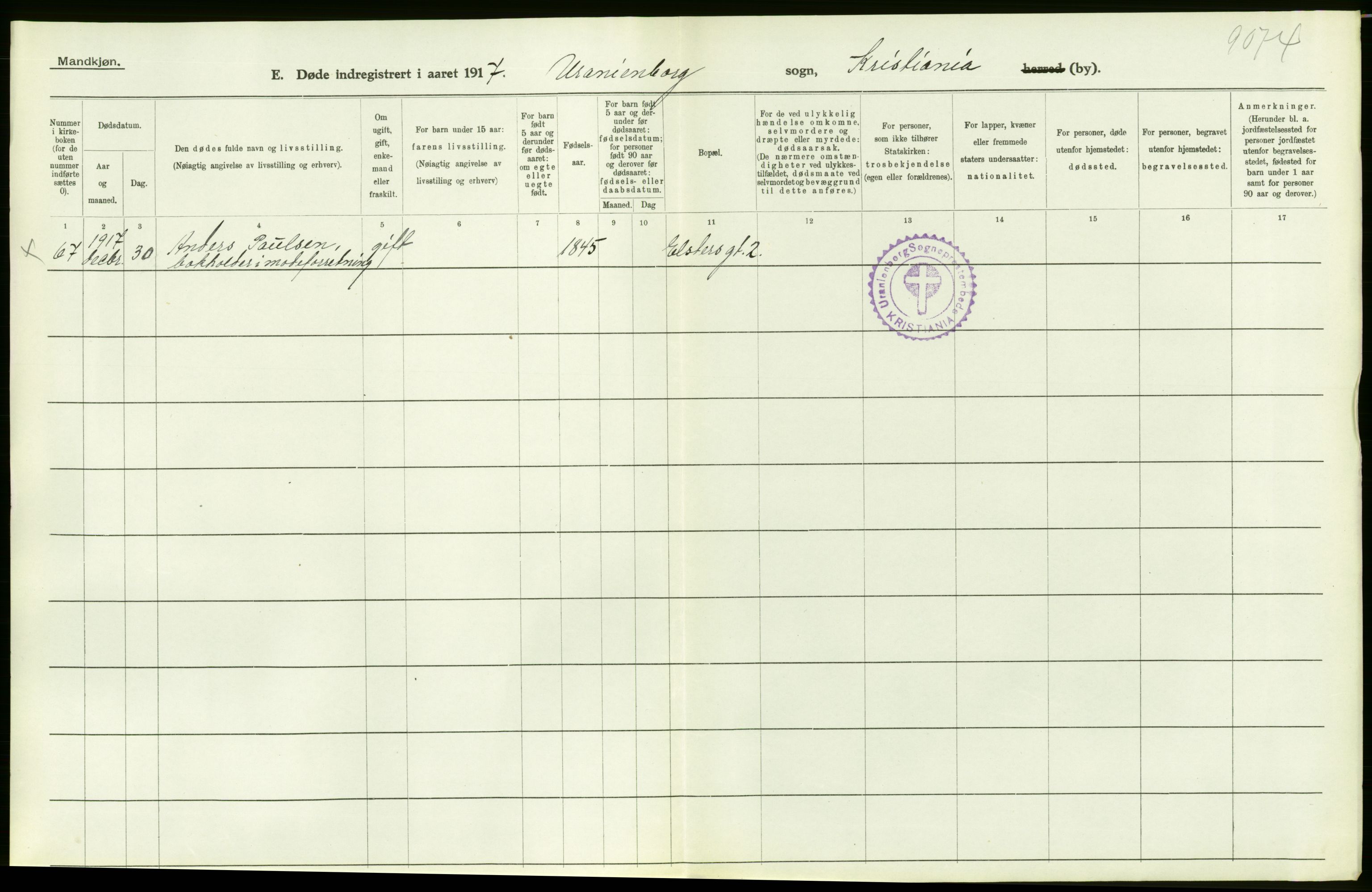 Statistisk sentralbyrå, Sosiodemografiske emner, Befolkning, AV/RA-S-2228/D/Df/Dfb/Dfbg/L0010: Kristiania: Døde, 1917, p. 460