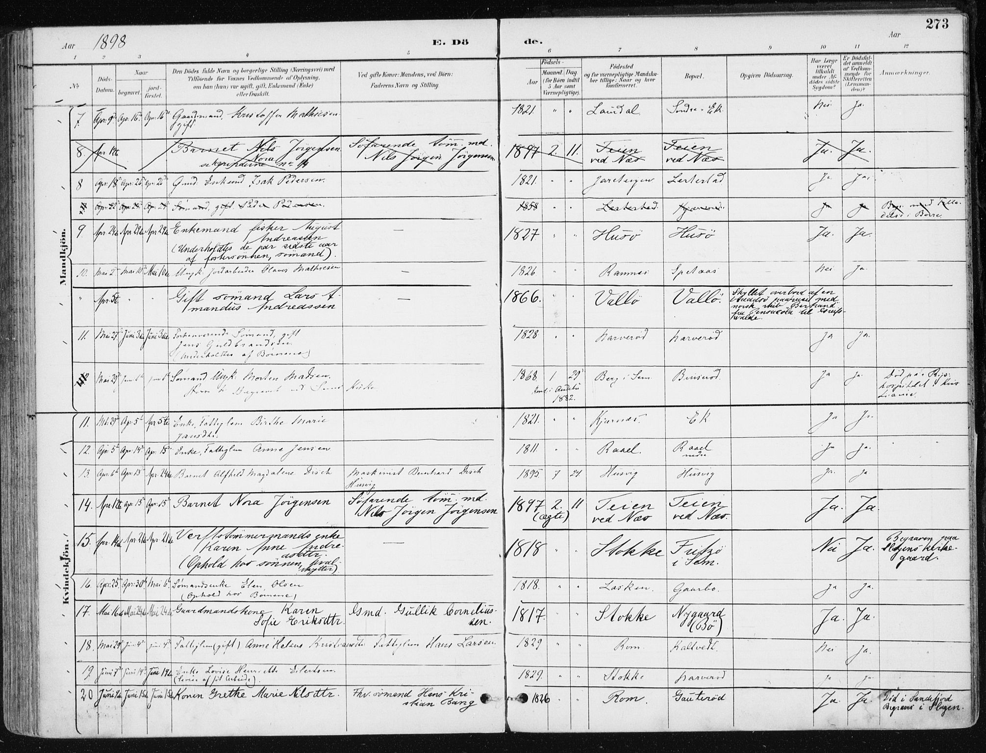 Sem kirkebøker, AV/SAKO-A-5/F/Fb/L0005: Parish register (official) no. II 5, 1892-1904, p. 273