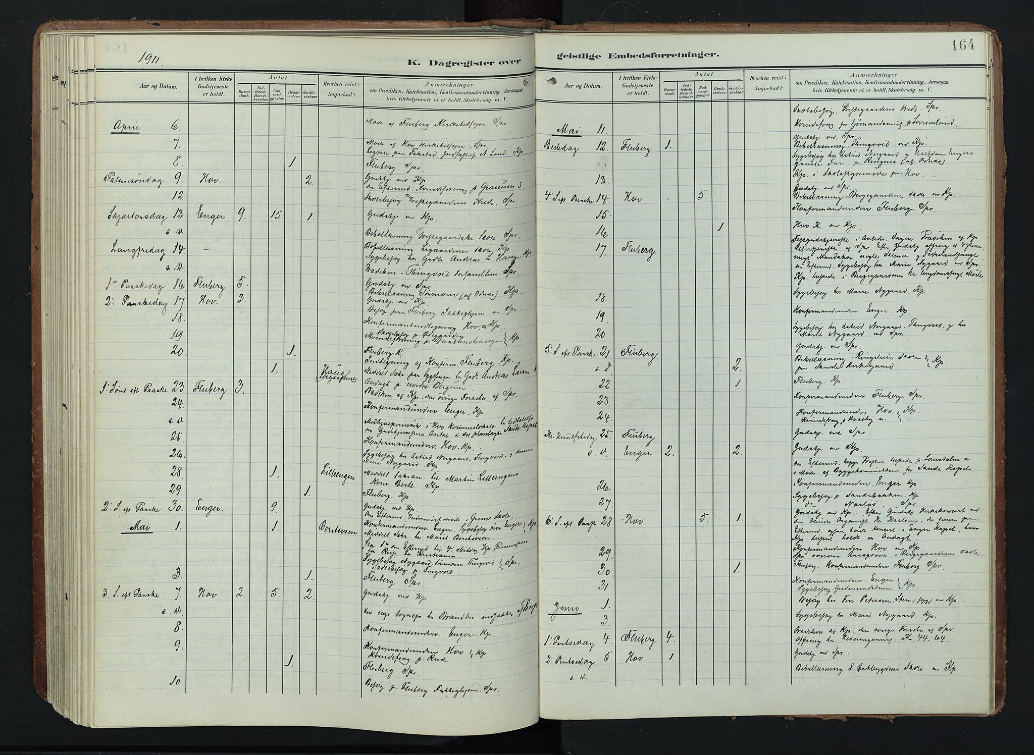 Søndre Land prestekontor, AV/SAH-PREST-122/K/L0005: Parish register (official) no. 5, 1905-1914, p. 164