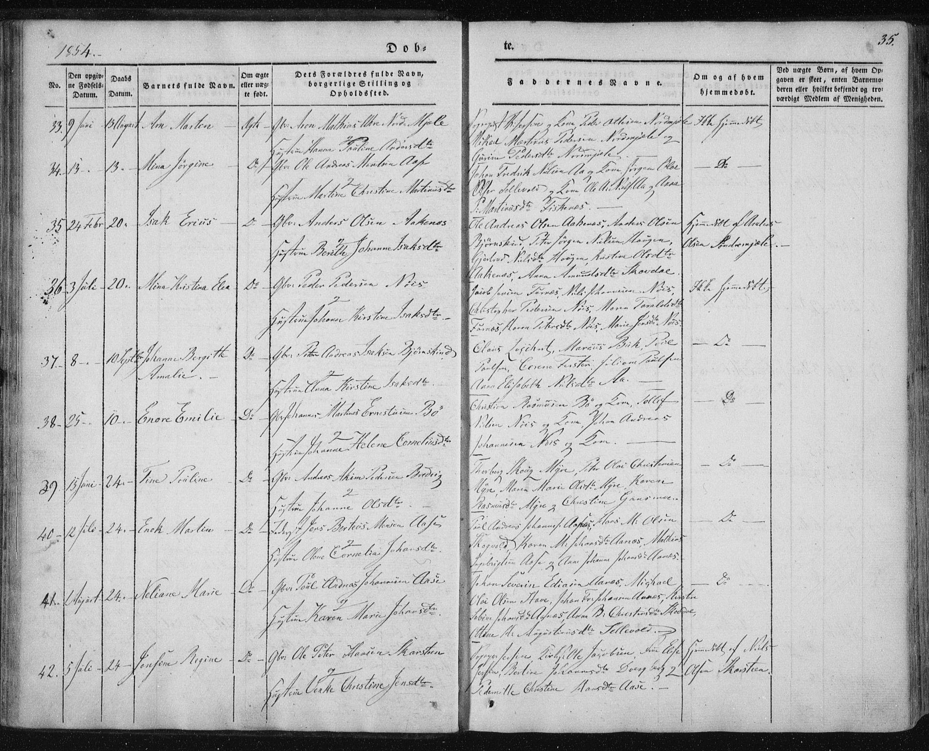 Ministerialprotokoller, klokkerbøker og fødselsregistre - Nordland, AV/SAT-A-1459/897/L1396: Parish register (official) no. 897A04, 1842-1866, p. 35