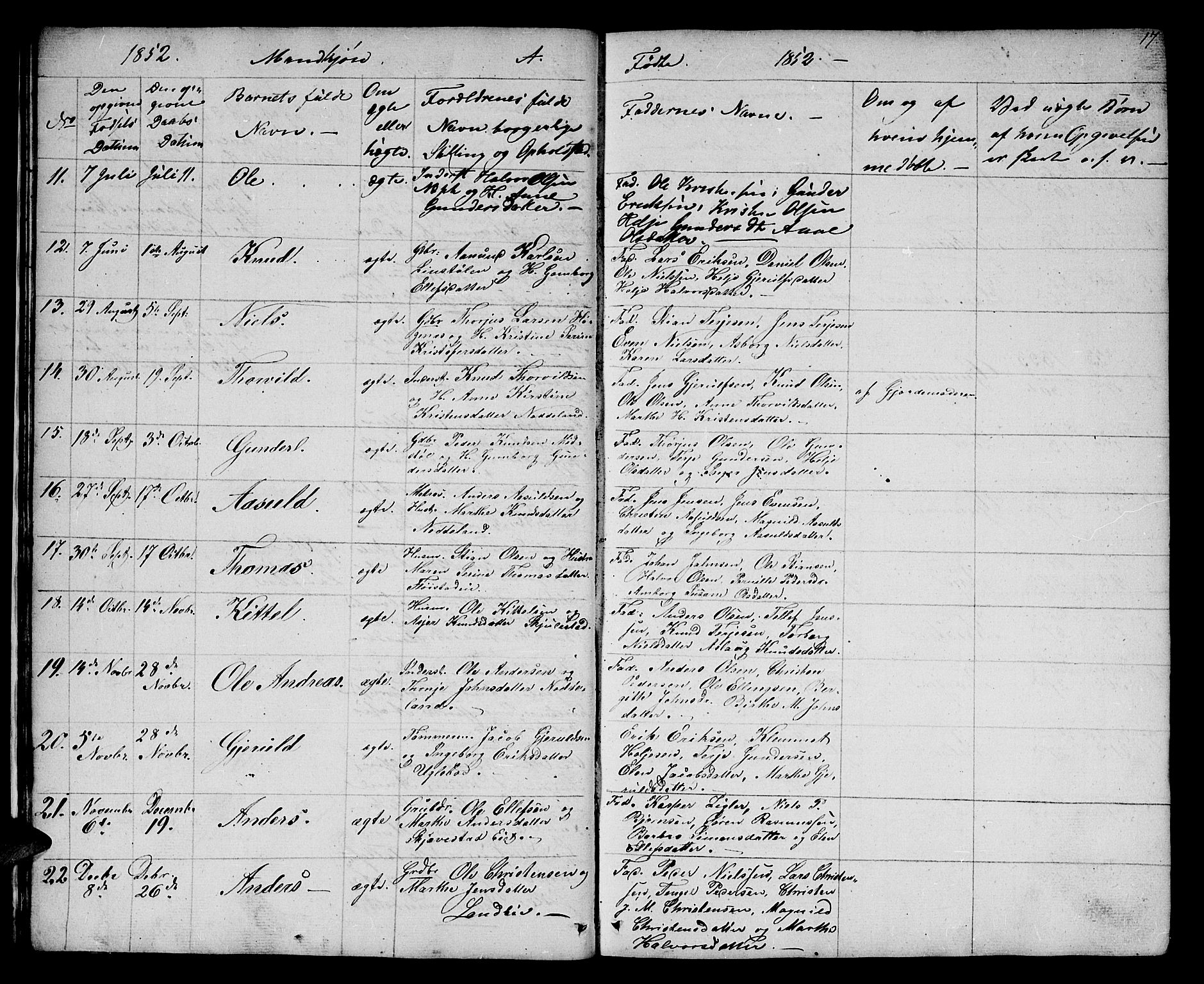 Austre Moland sokneprestkontor, AV/SAK-1111-0001/F/Fb/Fba/L0001: Parish register (copy) no. B 1, 1842-1868, p. 17