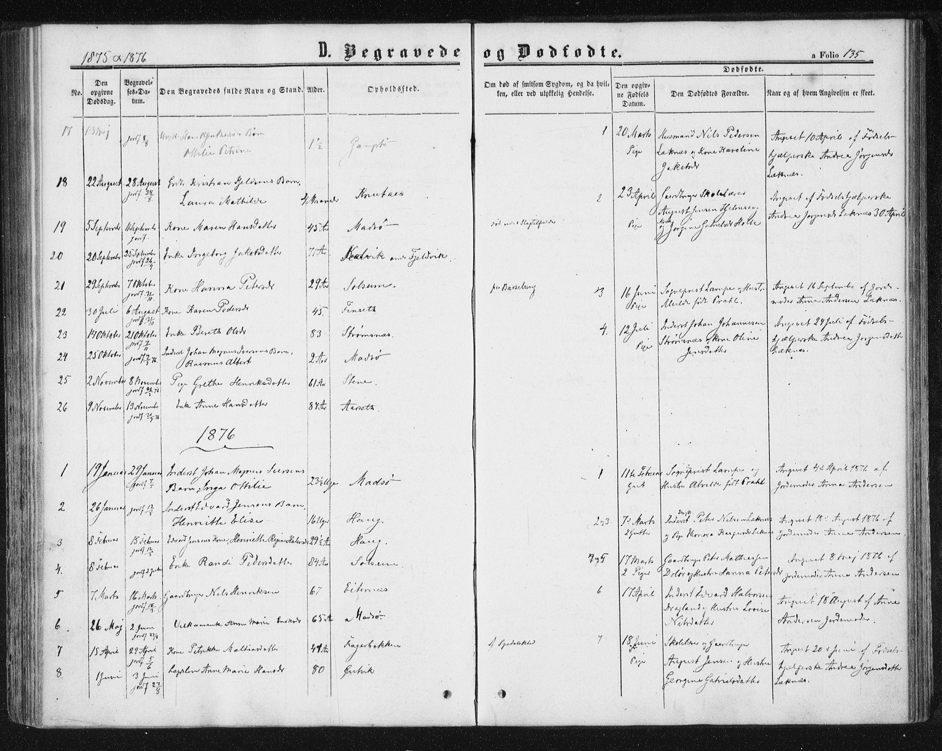 Ministerialprotokoller, klokkerbøker og fødselsregistre - Nord-Trøndelag, AV/SAT-A-1458/788/L0696: Parish register (official) no. 788A03, 1863-1877, p. 135