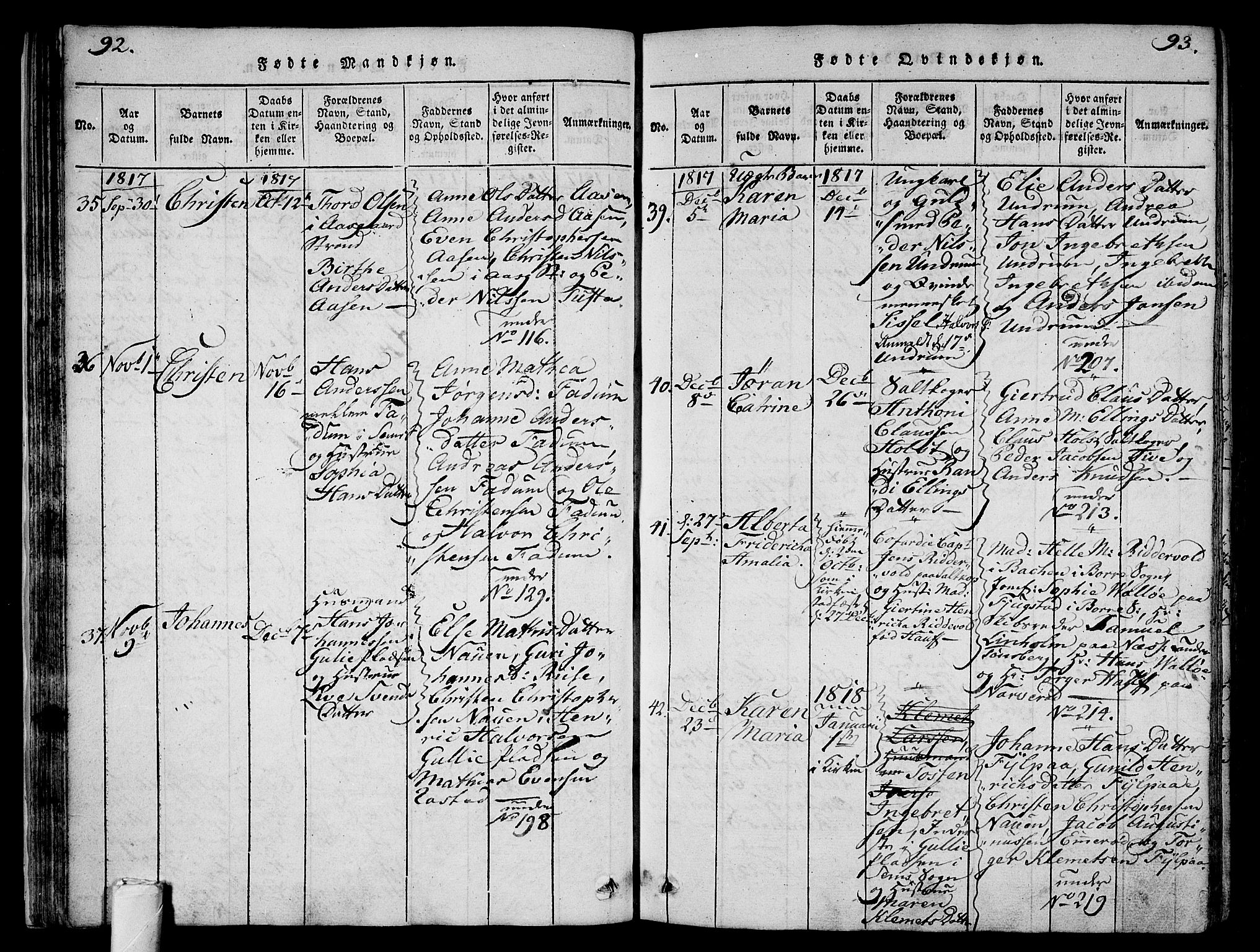 Sem kirkebøker, SAKO/A-5/F/Fa/L0004: Parish register (official) no. I 4, 1814-1825, p. 92-93