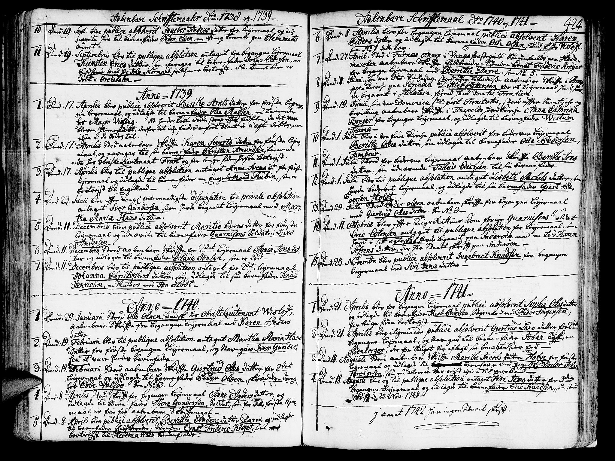 Ministerialprotokoller, klokkerbøker og fødselsregistre - Sør-Trøndelag, SAT/A-1456/602/L0103: Parish register (official) no. 602A01, 1732-1774, p. 424