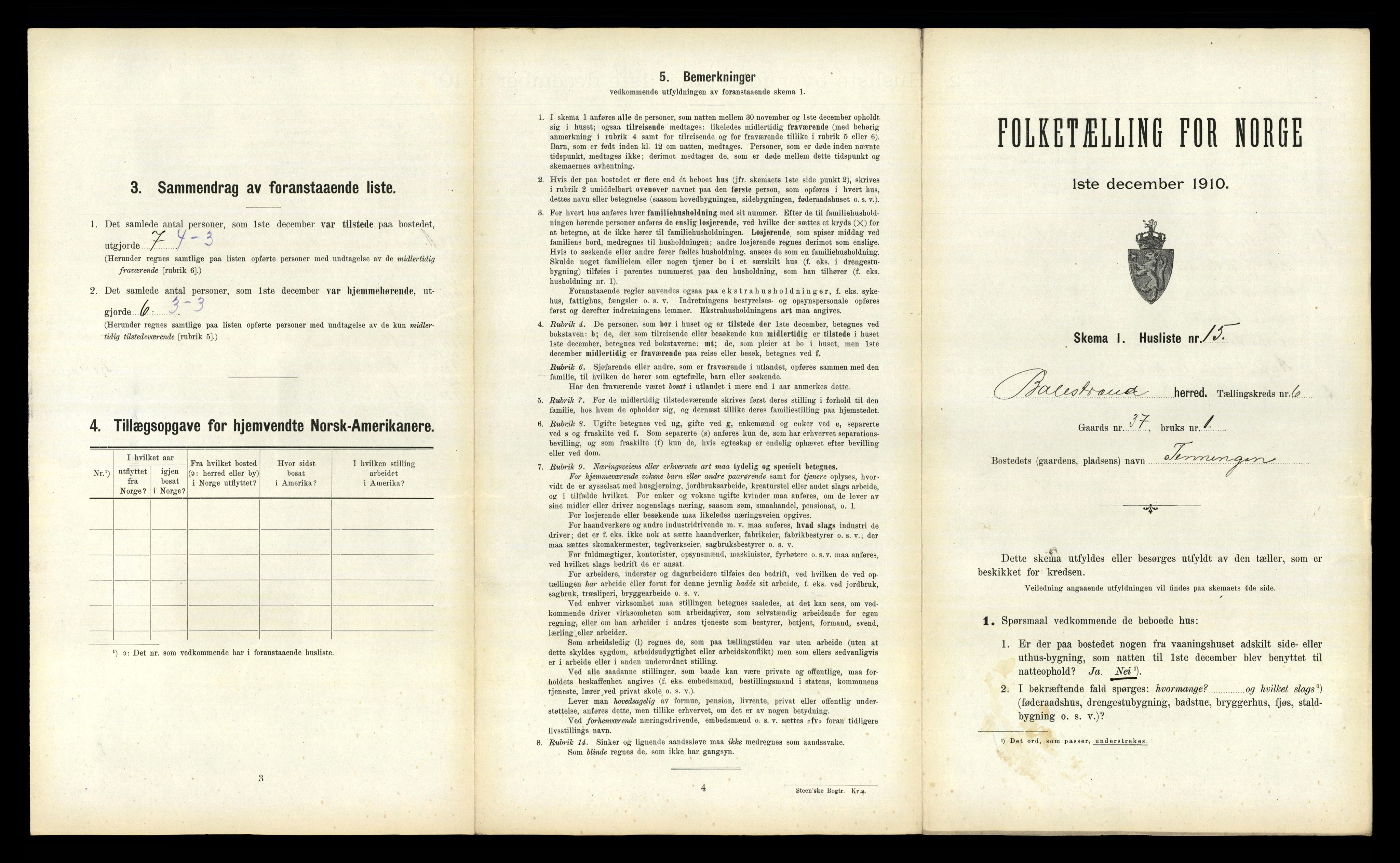 RA, 1910 census for Balestrand, 1910, p. 478