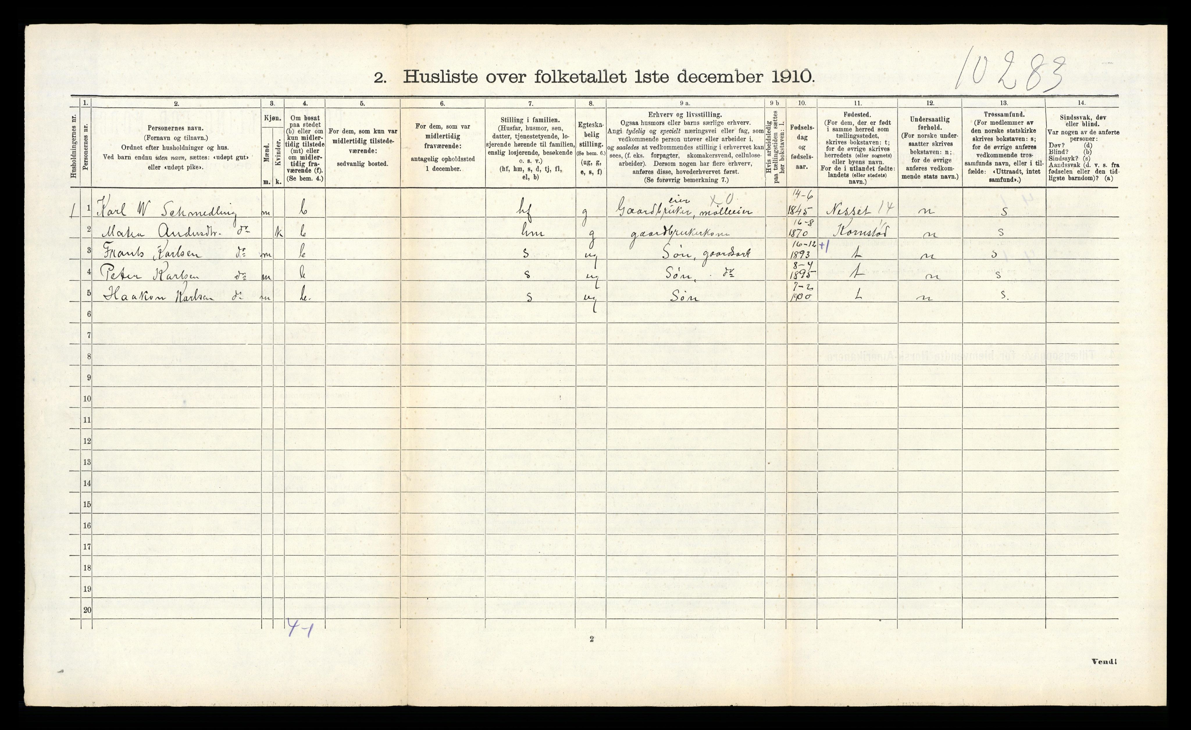 RA, 1910 census for Bremsnes, 1910, p. 377