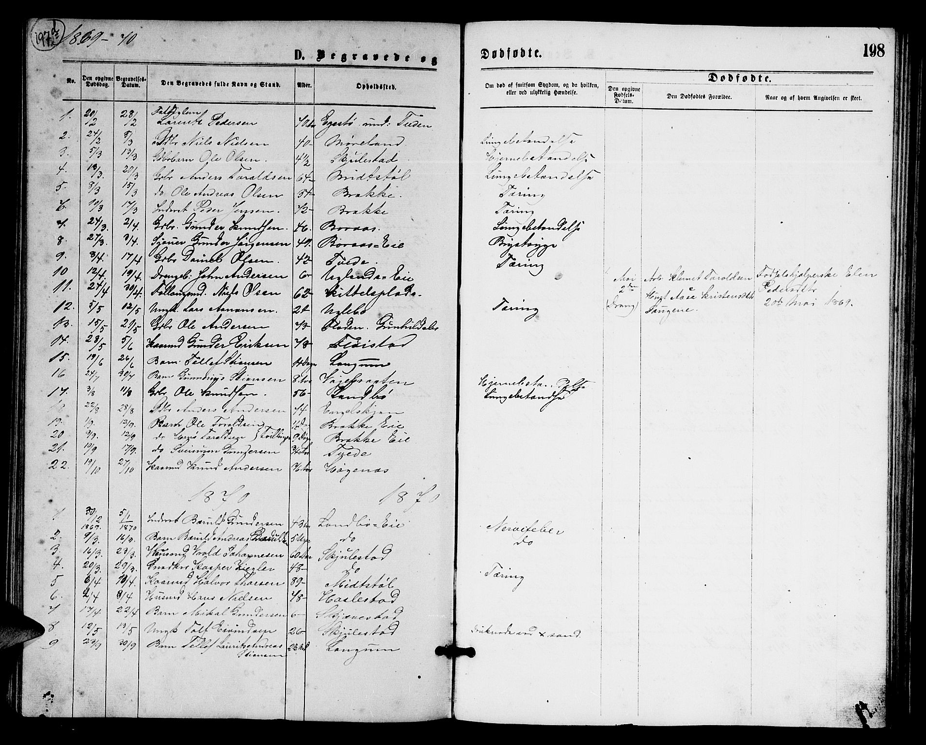 Austre Moland sokneprestkontor, SAK/1111-0001/F/Fb/Fba/L0002: Parish register (copy) no. B 2, 1869-1879, p. 198