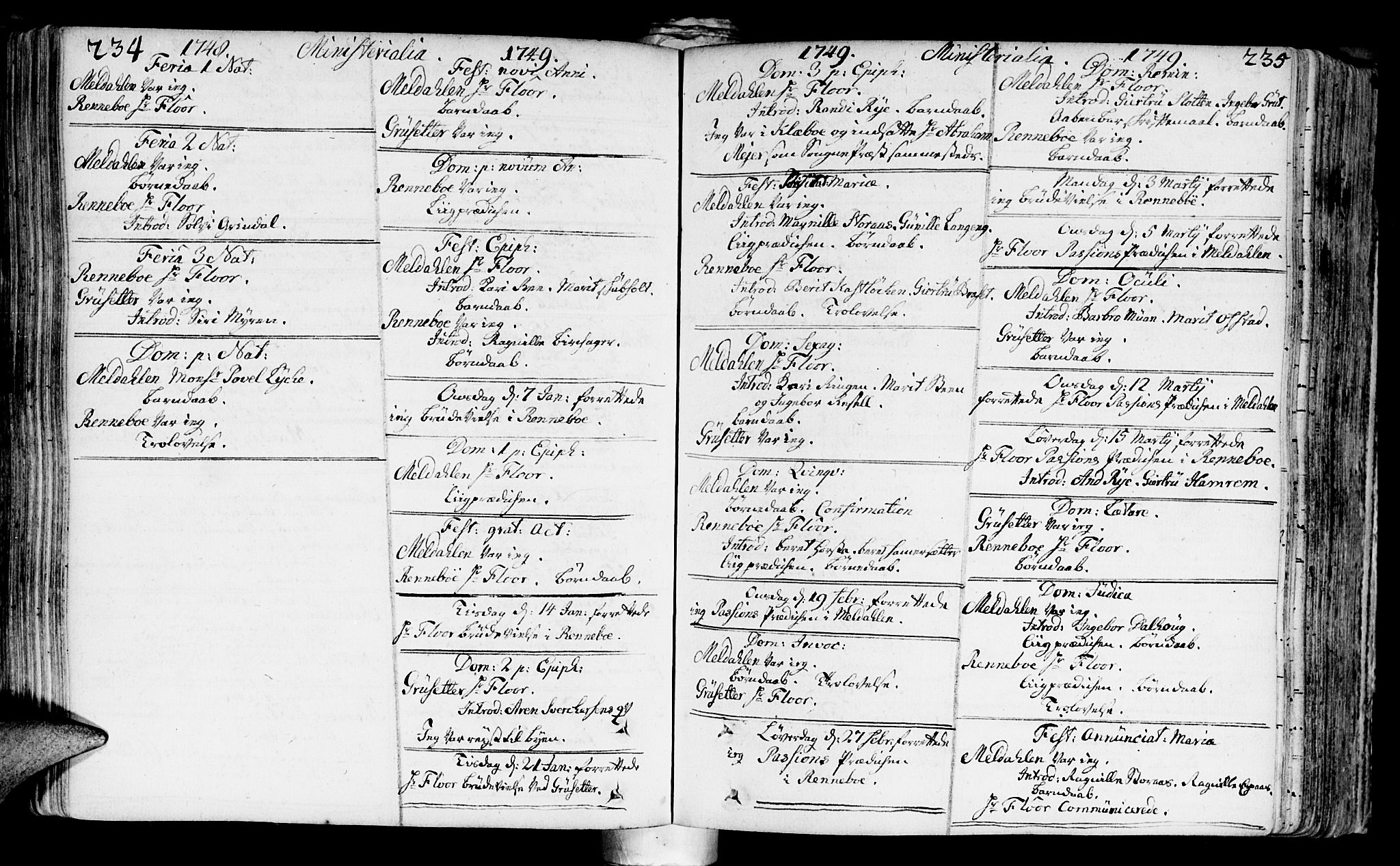 Ministerialprotokoller, klokkerbøker og fødselsregistre - Sør-Trøndelag, SAT/A-1456/672/L0850: Parish register (official) no. 672A03, 1725-1751, p. 234-235
