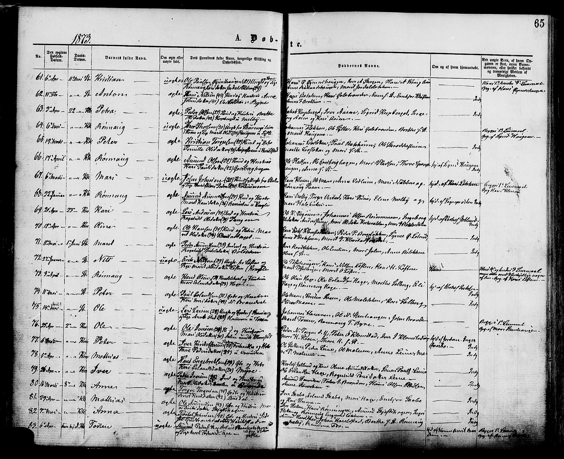 Nord-Fron prestekontor, AV/SAH-PREST-080/H/Ha/Haa/L0002: Parish register (official) no. 2, 1865-1883, p. 65