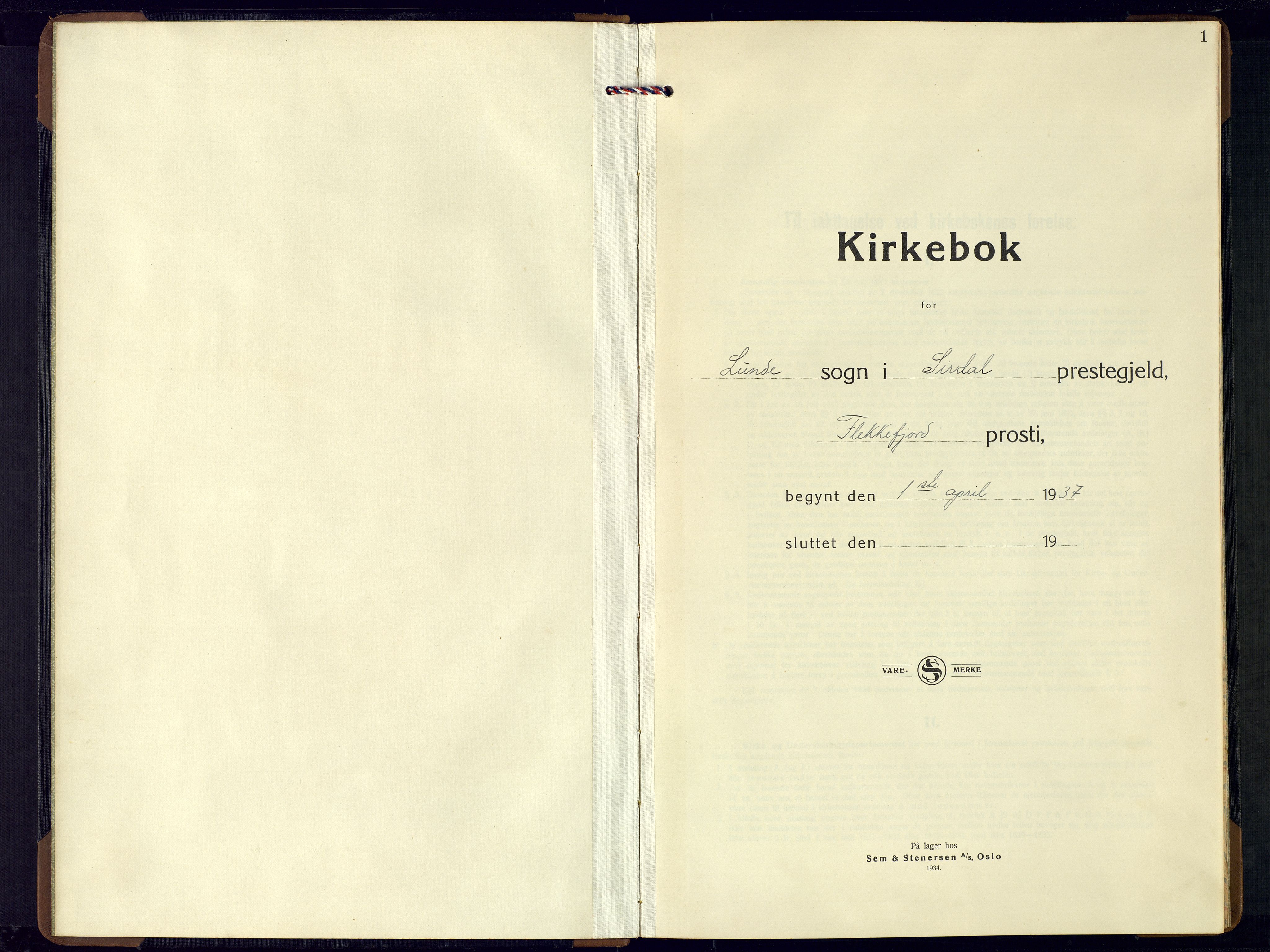 Sirdal sokneprestkontor, SAK/1111-0036/F/Fb/Fba/L0003: Parish register (copy) no. B-3, 1935-1958, p. 1