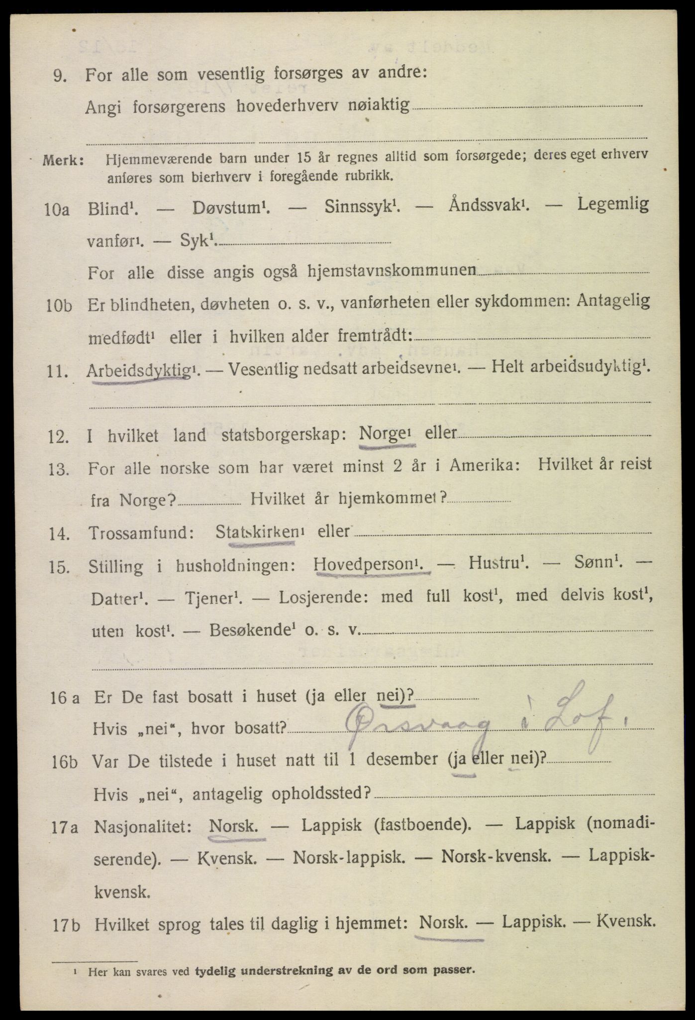 SAT, 1920 census for Vågan, 1920, p. 6118