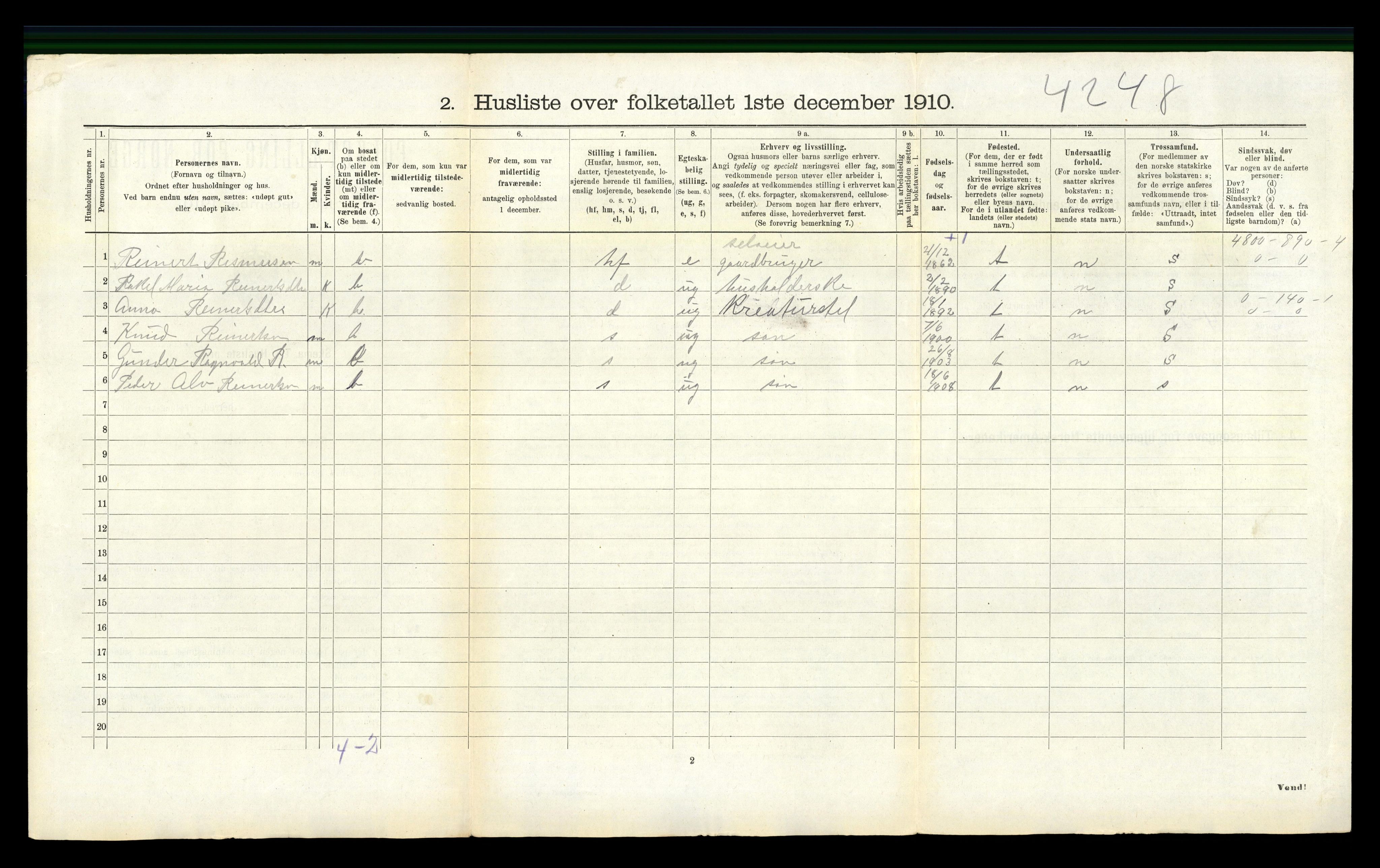 RA, 1910 census for Forsand, 1910, p. 136