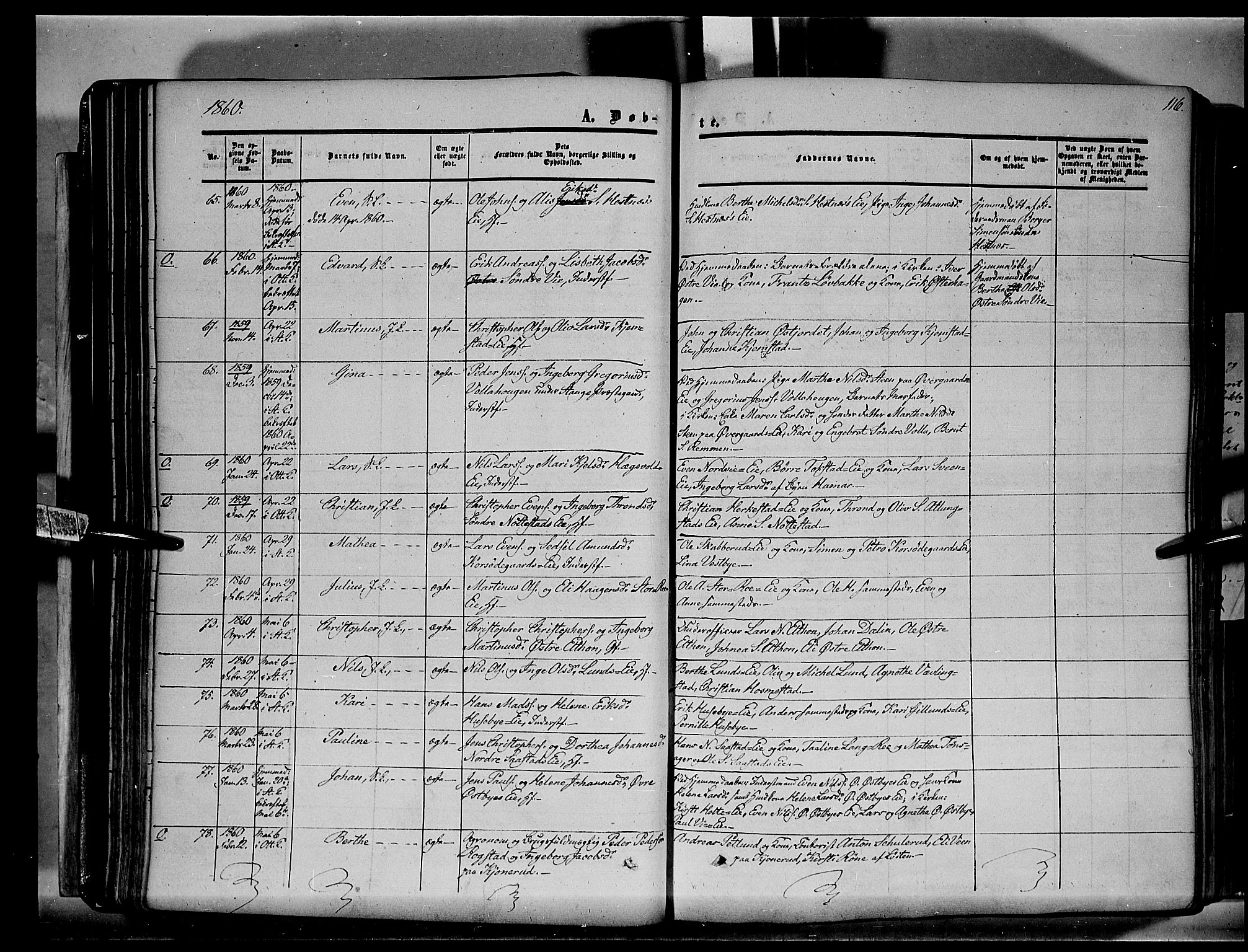 Stange prestekontor, SAH/PREST-002/K/L0012: Parish register (official) no. 12, 1852-1862, p. 116