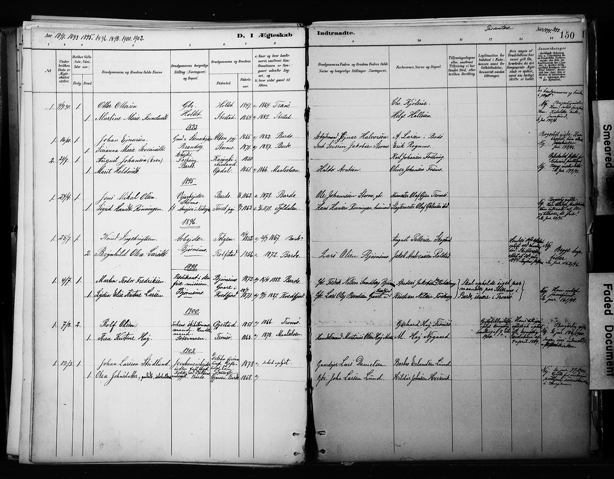 Målselv sokneprestembete, SATØ/S-1311/G/Ga/Gaa/L0010kirke: Parish register (official) no. 10, 1890-1902, p. 150