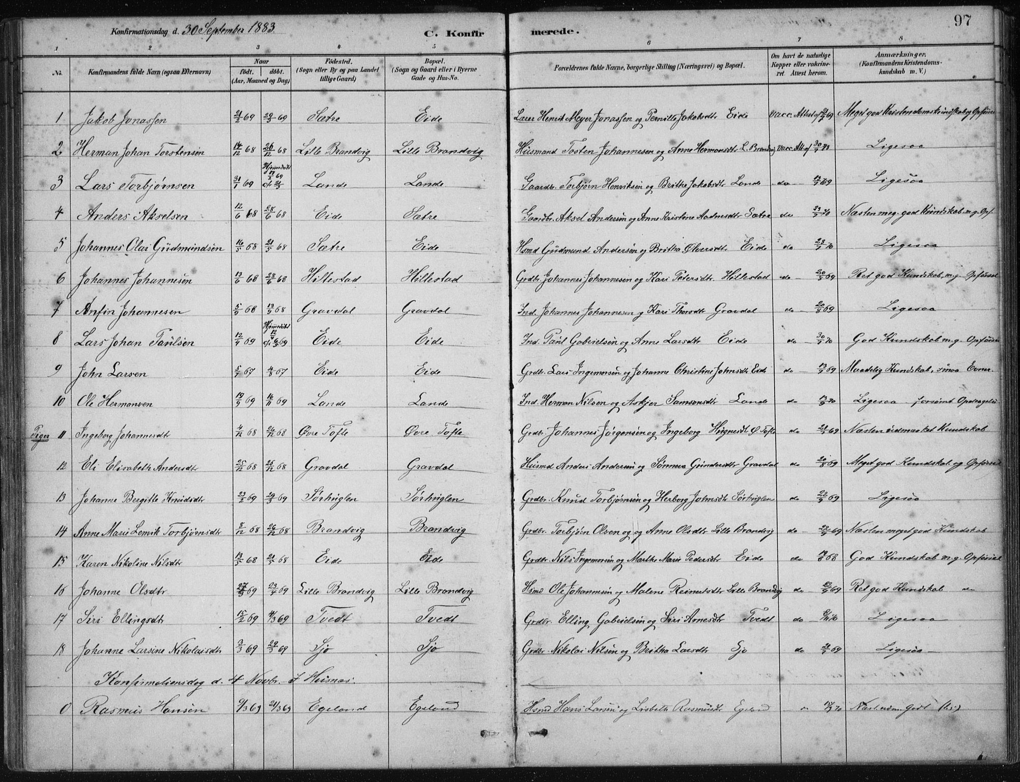 Fjelberg sokneprestembete, SAB/A-75201/H/Haa: Parish register (official) no. C  1, 1879-1918, p. 97
