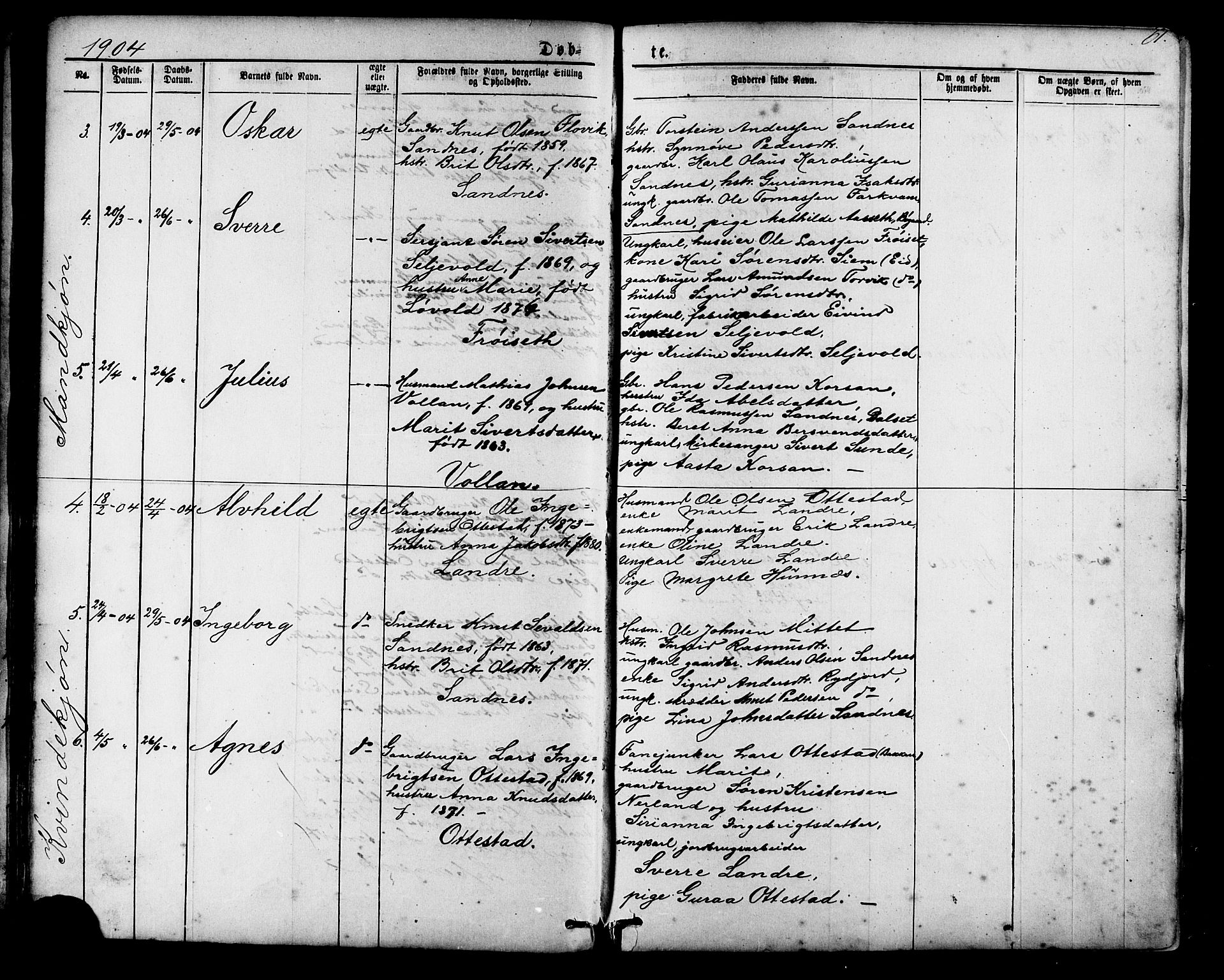 Ministerialprotokoller, klokkerbøker og fødselsregistre - Møre og Romsdal, SAT/A-1454/548/L0614: Parish register (copy) no. 548C02, 1867-1917, p. 61