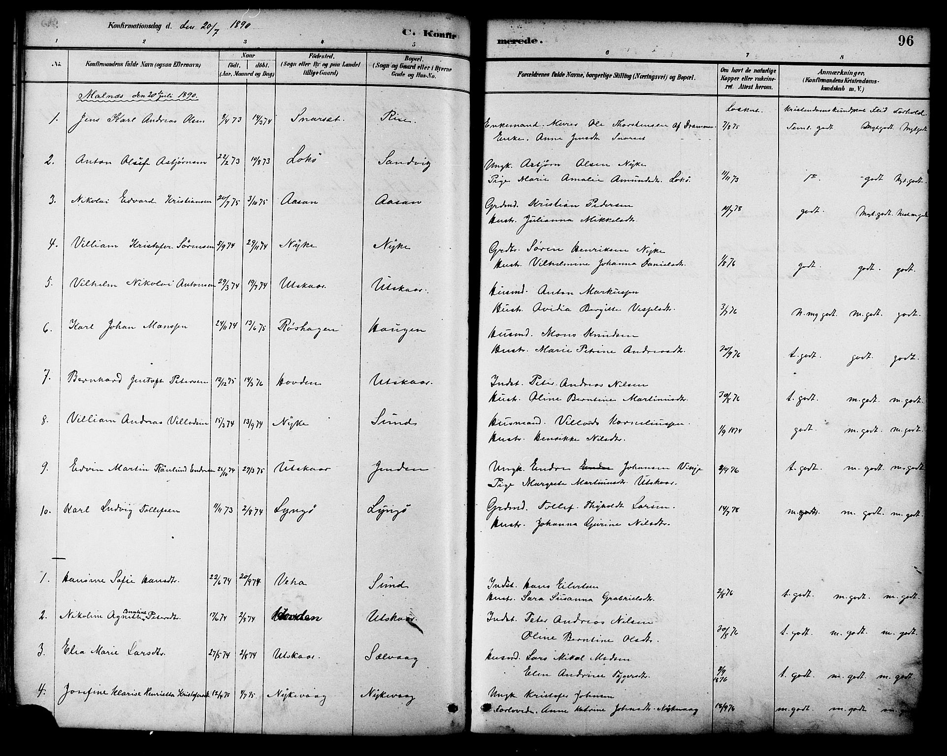 Ministerialprotokoller, klokkerbøker og fødselsregistre - Nordland, SAT/A-1459/892/L1320: Parish register (official) no. 892A01, 1886-1901, p. 96