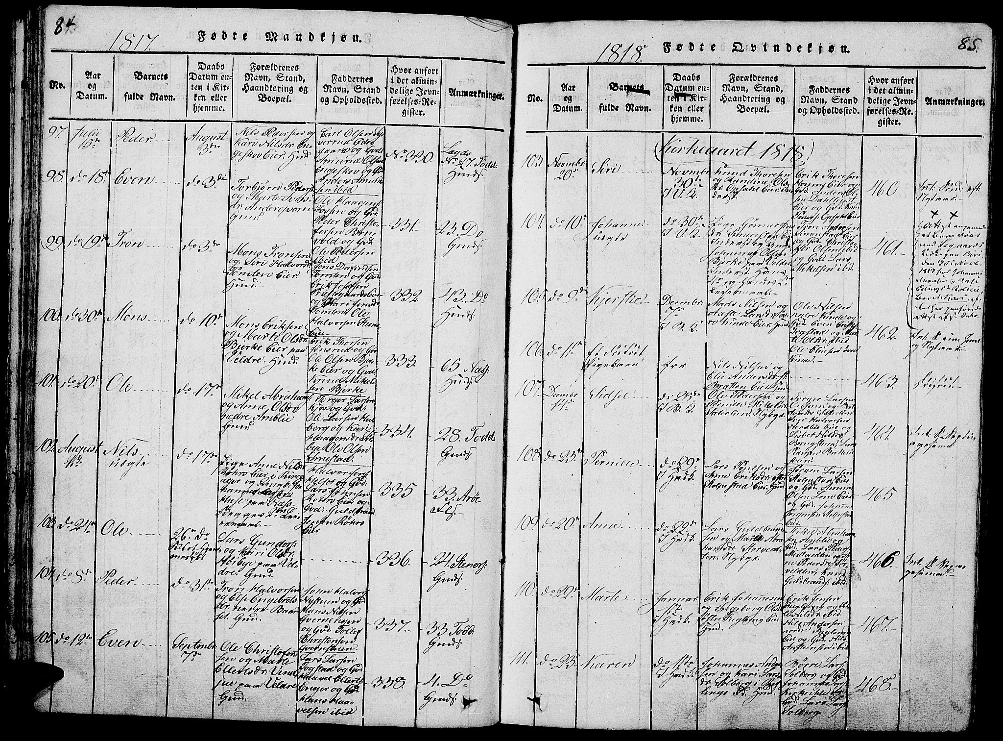 Ringsaker prestekontor, SAH/PREST-014/L/La/L0001: Parish register (copy) no. 1, 1814-1826, p. 84-85