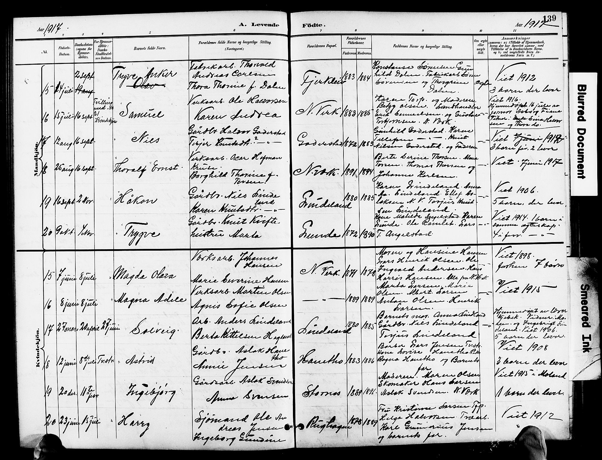 Holt sokneprestkontor, AV/SAK-1111-0021/F/Fb/L0011: Parish register (copy) no. B 11, 1897-1921, p. 139