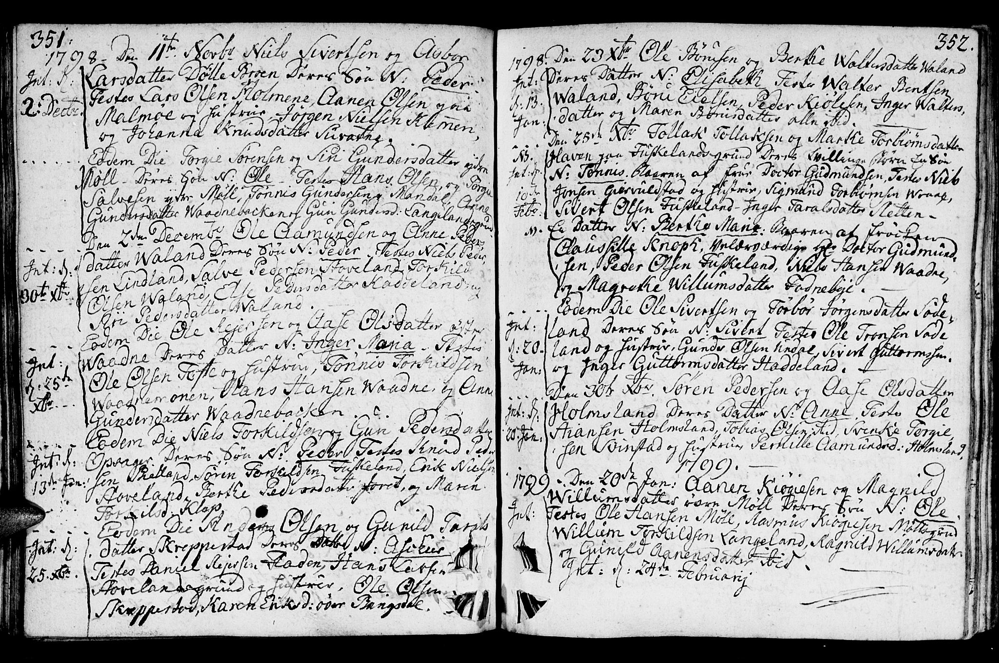 Holum sokneprestkontor, SAK/1111-0022/F/Fa/Faa/L0003: Parish register (official) no. A 3, 1780-1821, p. 351-352