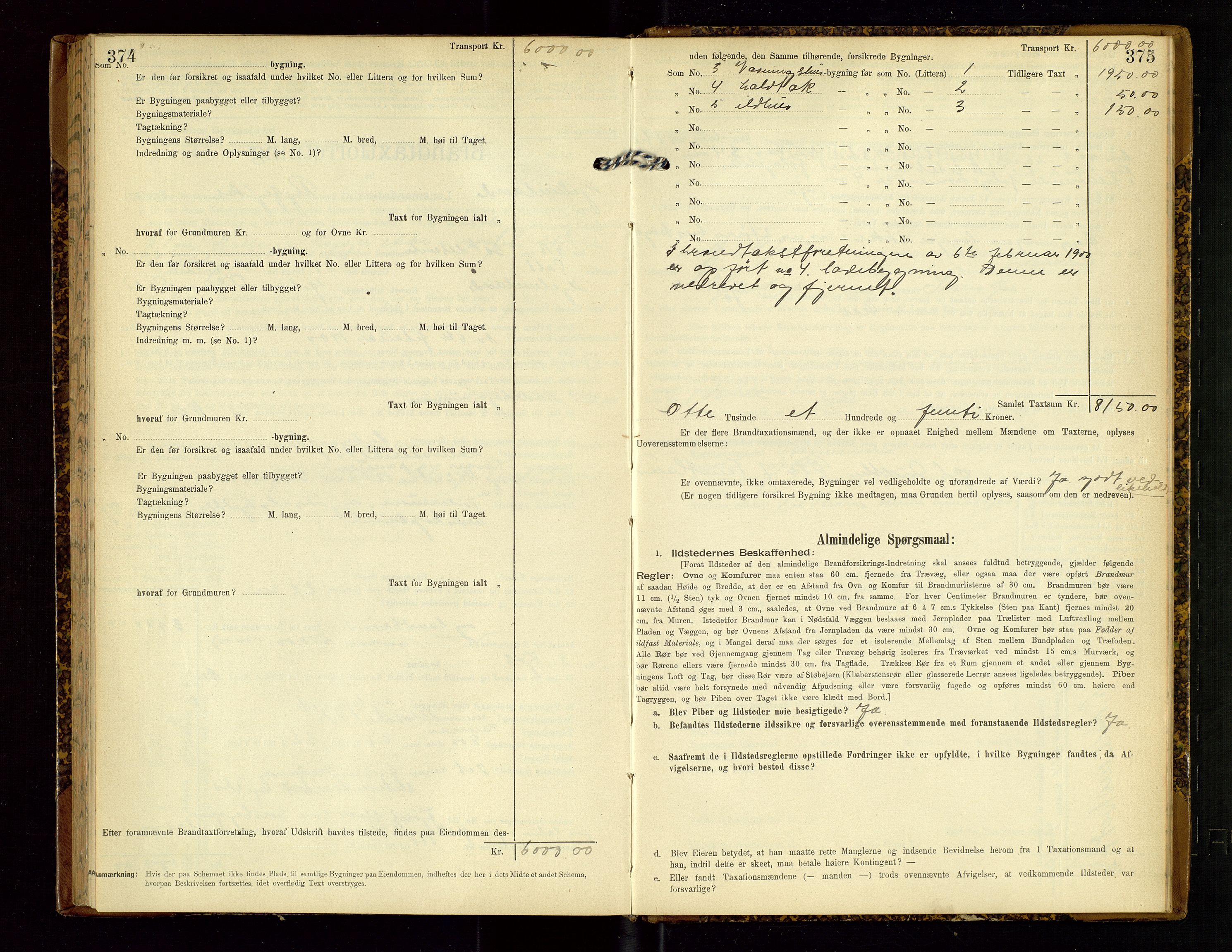 Hjelmeland lensmannskontor, SAST/A-100439/Gob/L0002: "Brandtaxationsprotokol", 1904-1920, p. 374-375