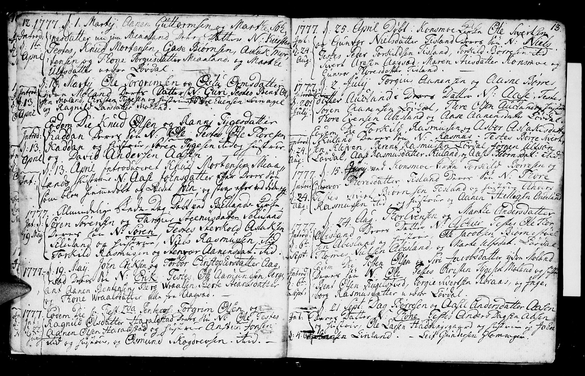 Holum sokneprestkontor, SAK/1111-0022/F/Fa/Fab/L0004: Parish register (official) no. A 4, 1774-1847, p. 12-13