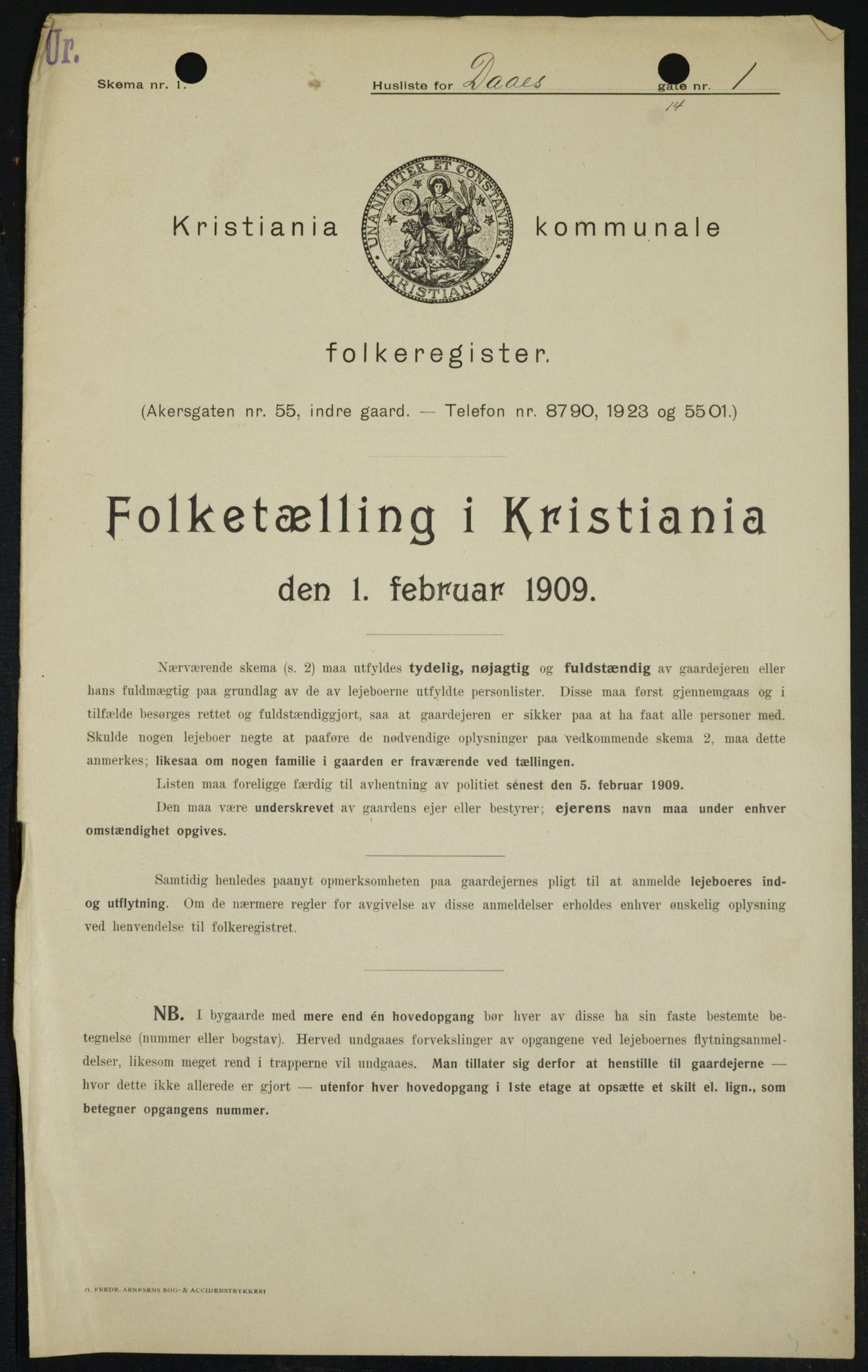 OBA, Municipal Census 1909 for Kristiania, 1909, p. 16284