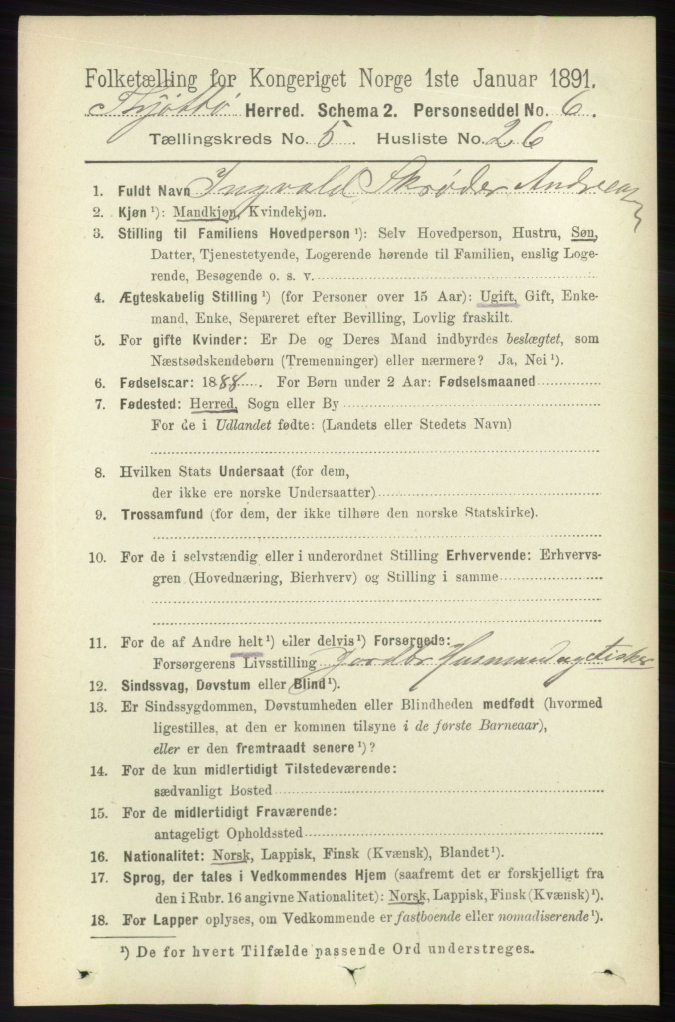 RA, 1891 census for 1817 Tjøtta, 1891, p. 2555