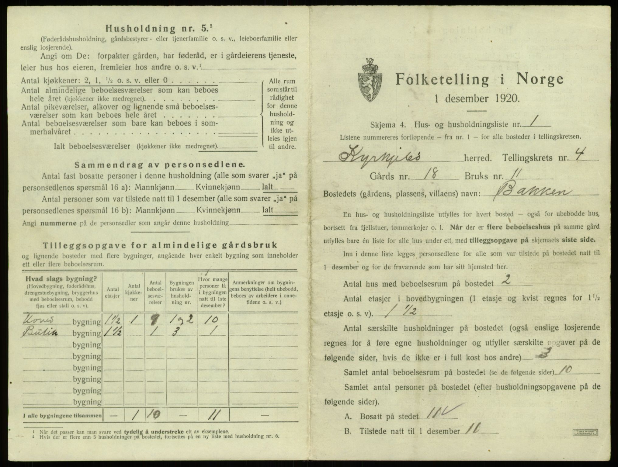 SAB, 1920 census for Kyrkjebø, 1920, p. 154