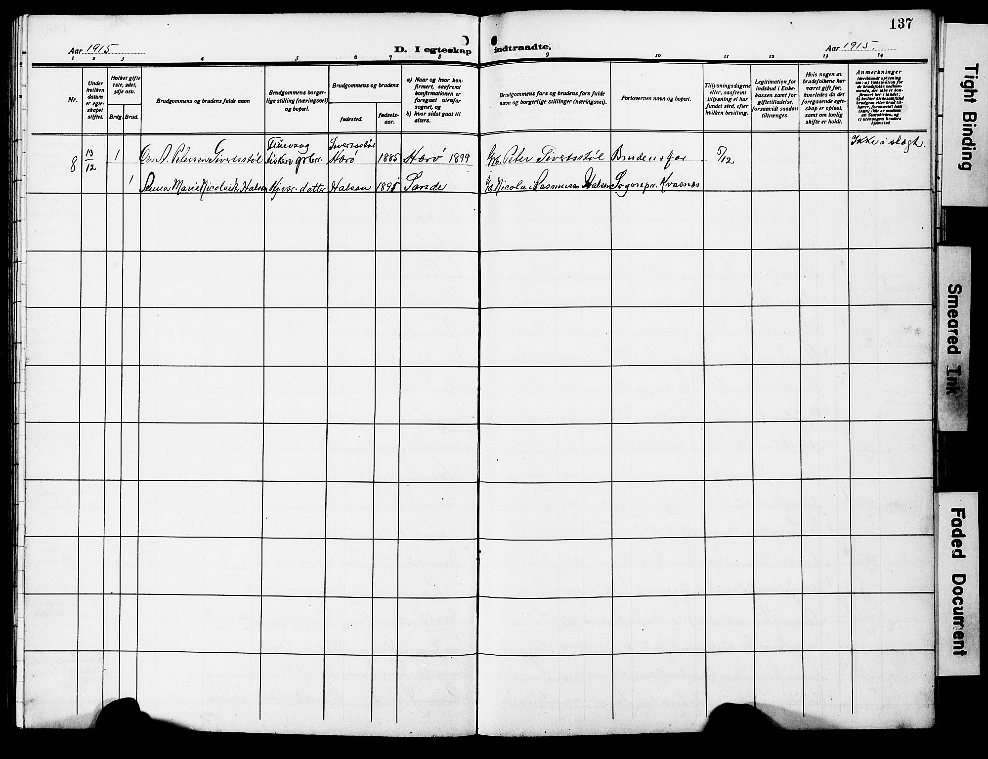 Ministerialprotokoller, klokkerbøker og fødselsregistre - Møre og Romsdal, AV/SAT-A-1454/503/L0050: Parish register (copy) no. 503C05, 1909-1922, p. 137