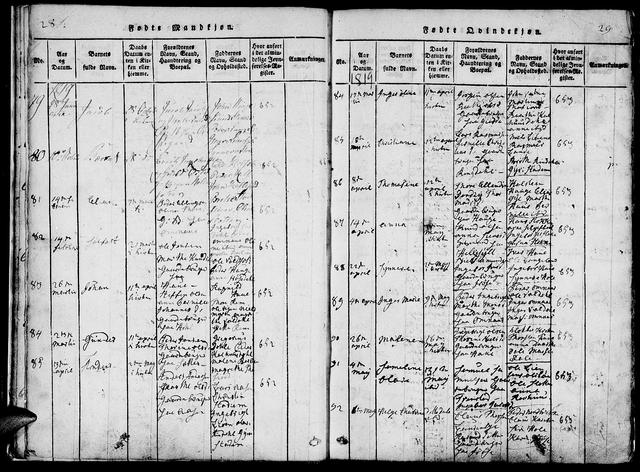 Ministerialprotokoller, klokkerbøker og fødselsregistre - Møre og Romsdal, SAT/A-1454/519/L0260: Parish register (copy) no. 519C01, 1817-1829, p. 28-29