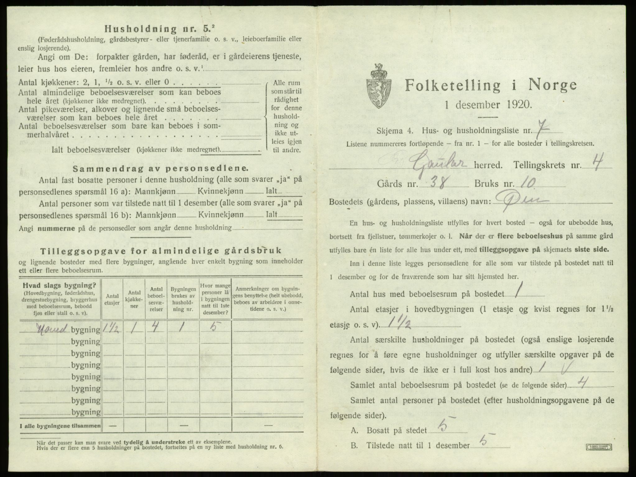 SAB, 1920 census for Gaular, 1920, p. 265