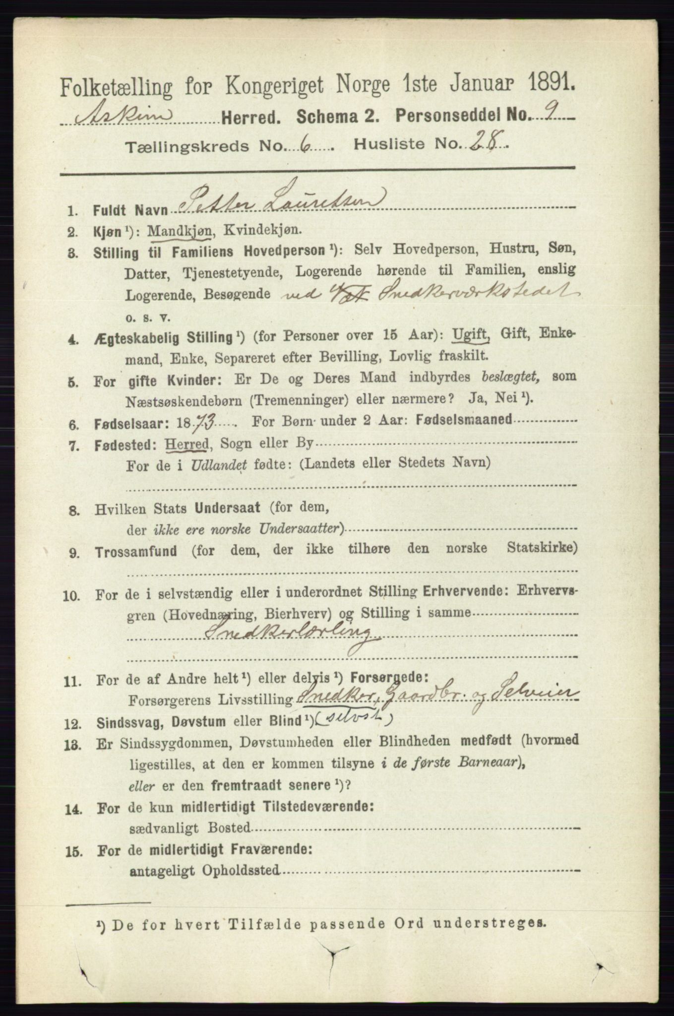 RA, 1891 census for 0124 Askim, 1891, p. 972