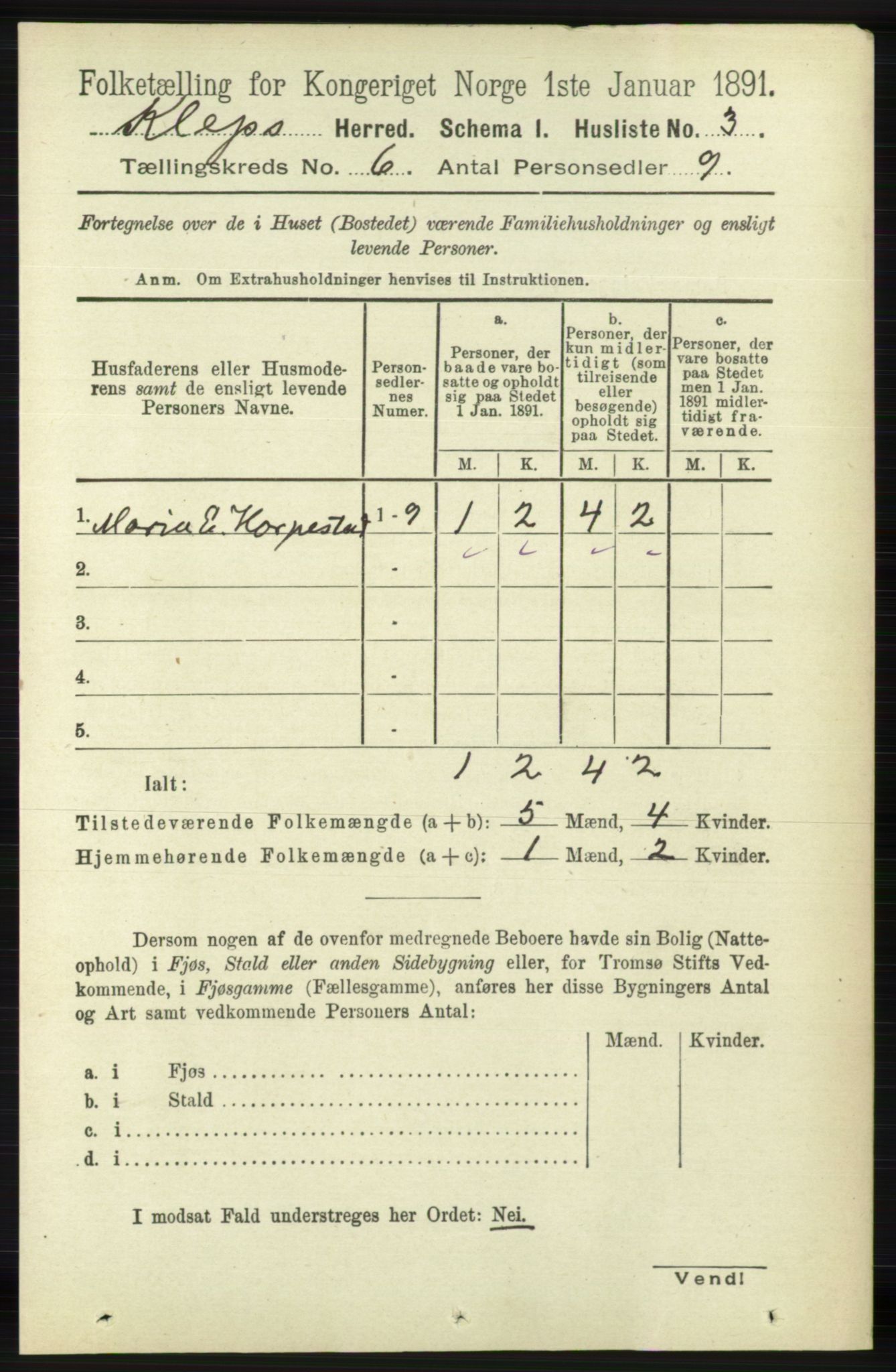 RA, 1891 census for 1120 Klepp, 1891, p. 1662