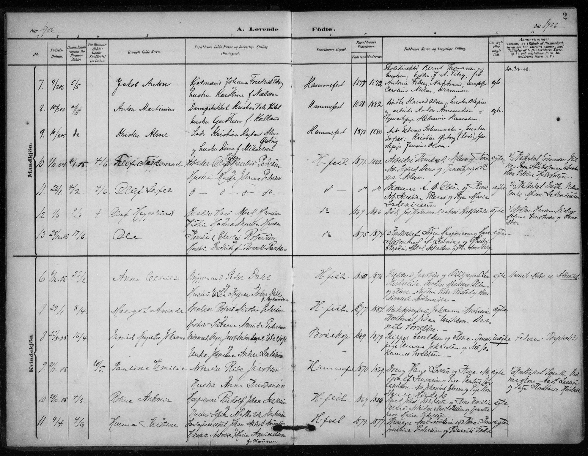 Hammerfest sokneprestkontor, SATØ/S-1347/H/Ha/L0014.kirke: Parish register (official) no. 14, 1906-1916, p. 2