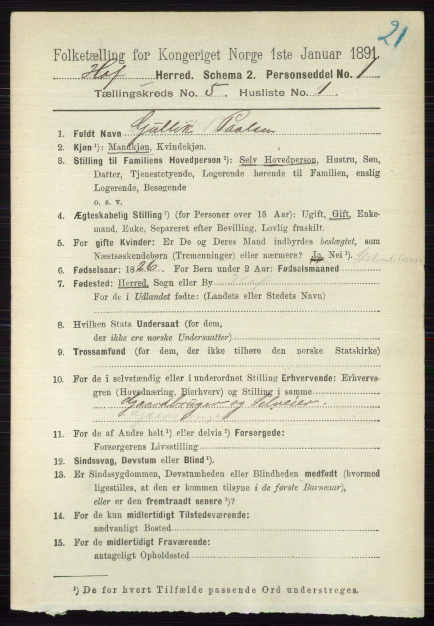 RA, 1891 census for 0714 Hof, 1891, p. 1493