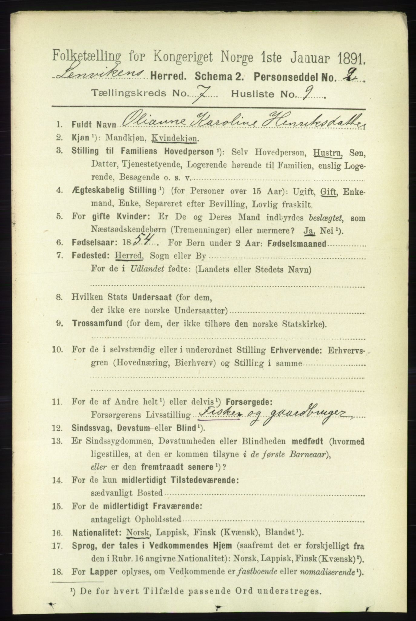 RA, 1891 census for 1931 Lenvik, 1891, p. 3828